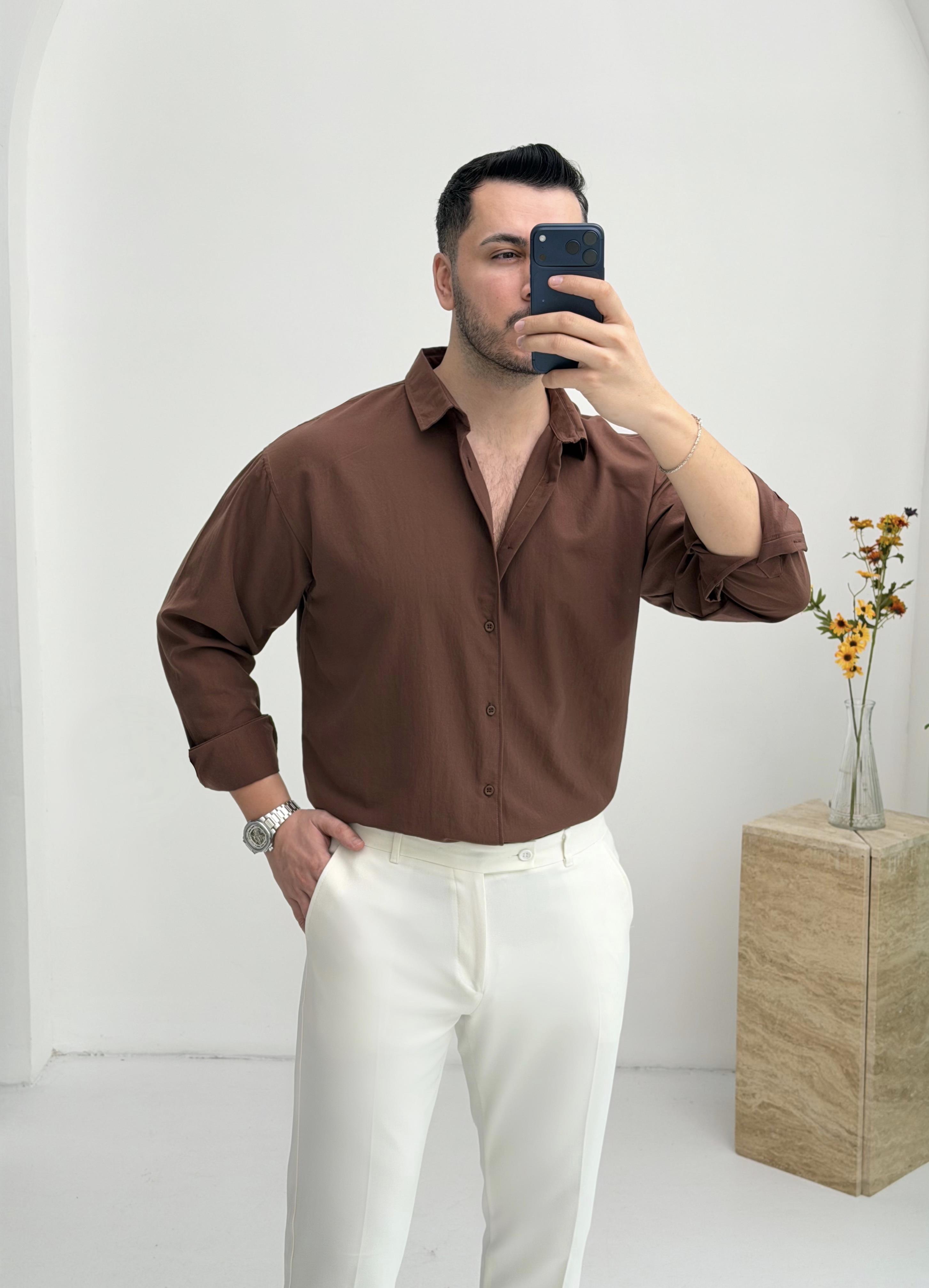 Moses Tensel Kahve Oversize Gömlek