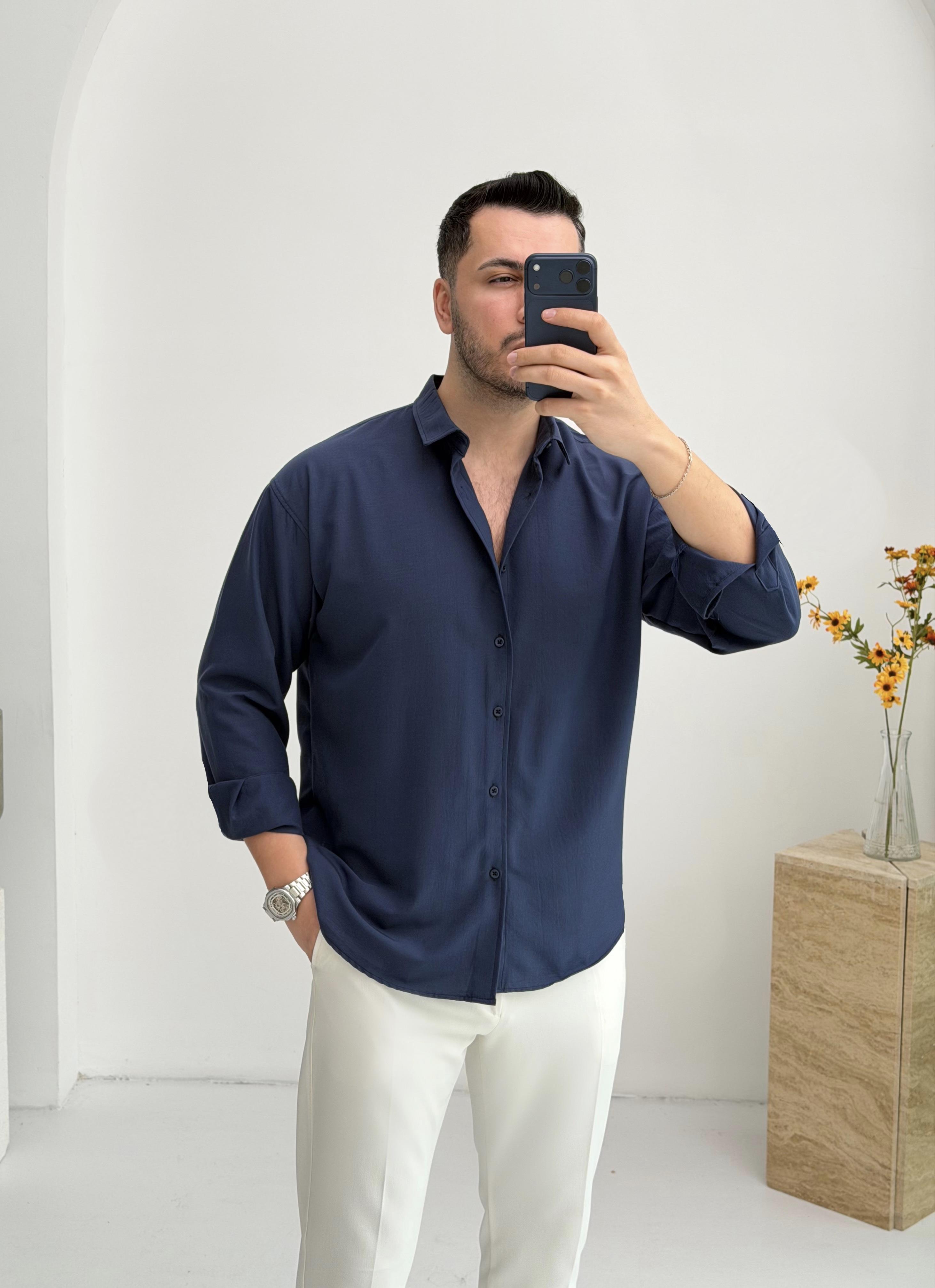 Moses Tensel Lacivert Oversize Gömlek