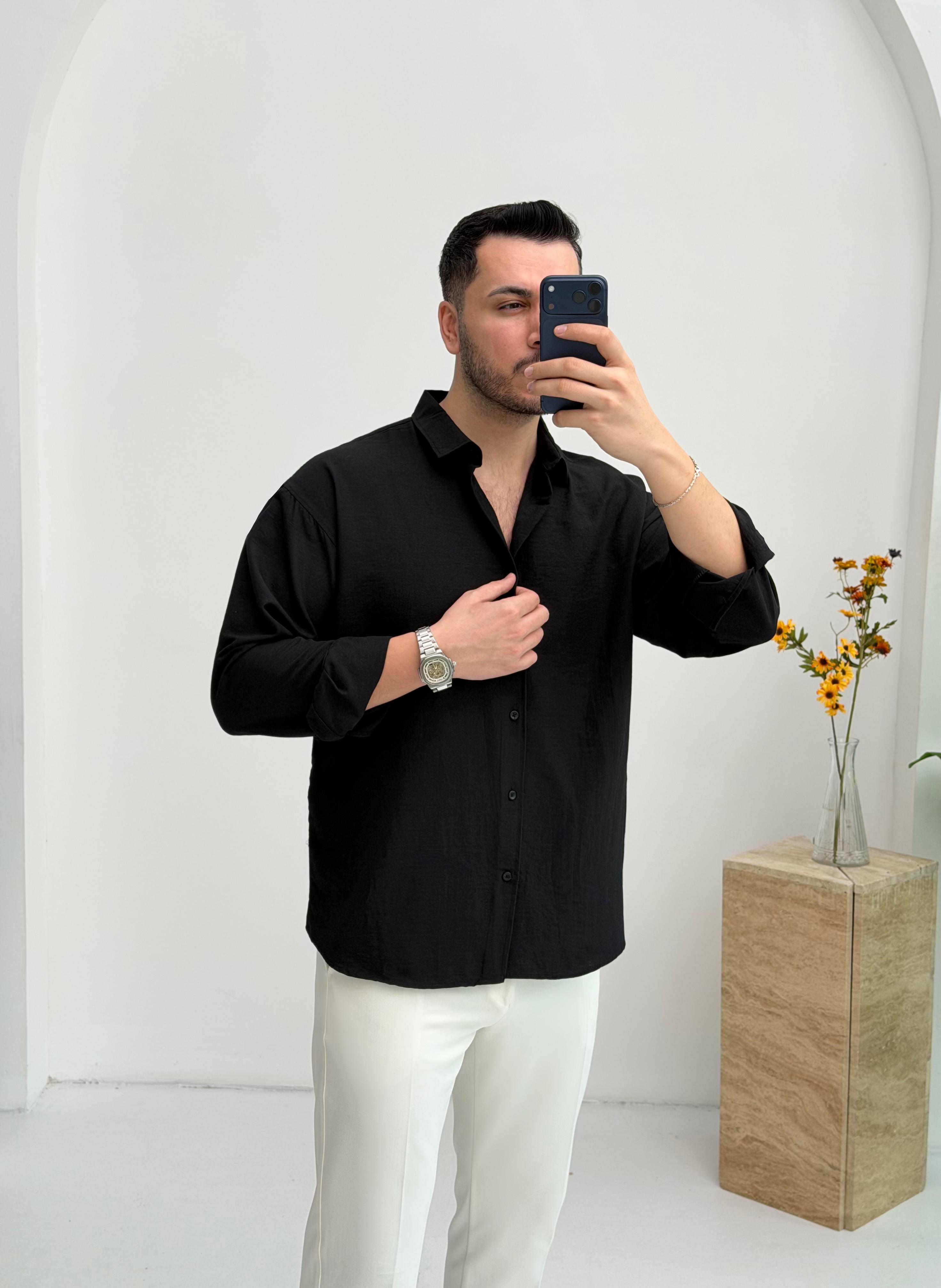 Moses Tensel Siyah Oversize Gömlek
