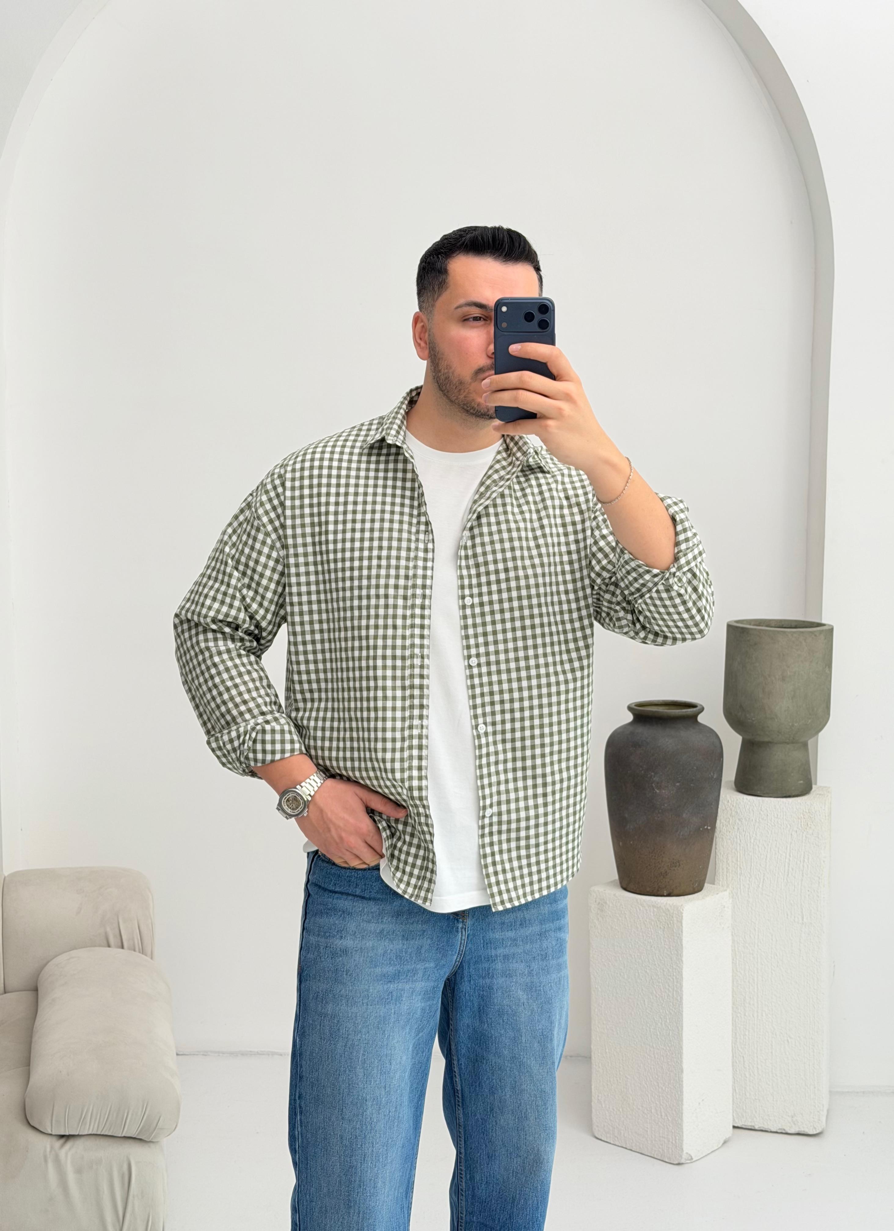 Noche Yeşil Ekose Oversize Gömlek