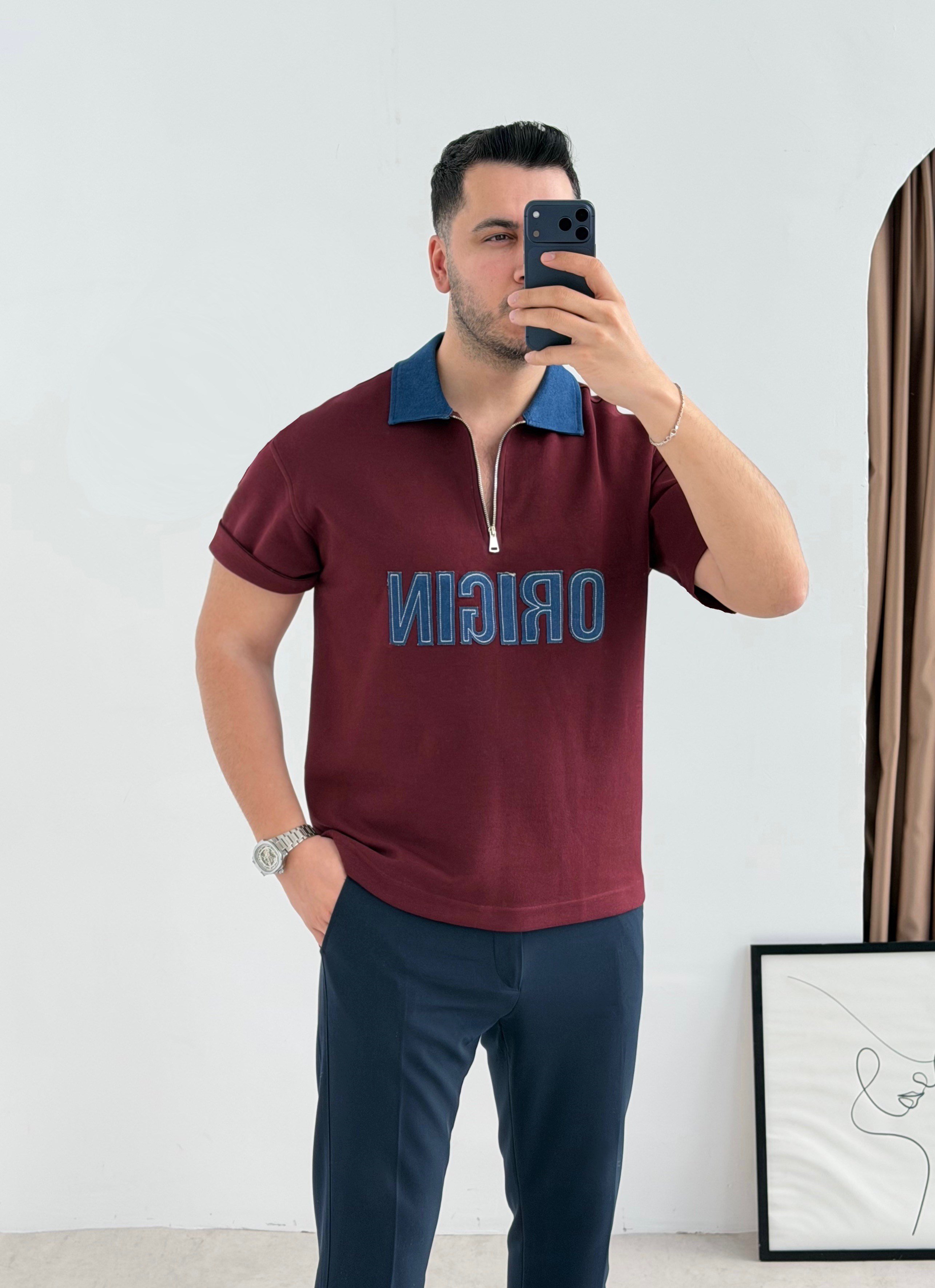 Original Nakış Bordo Oversize Tişört