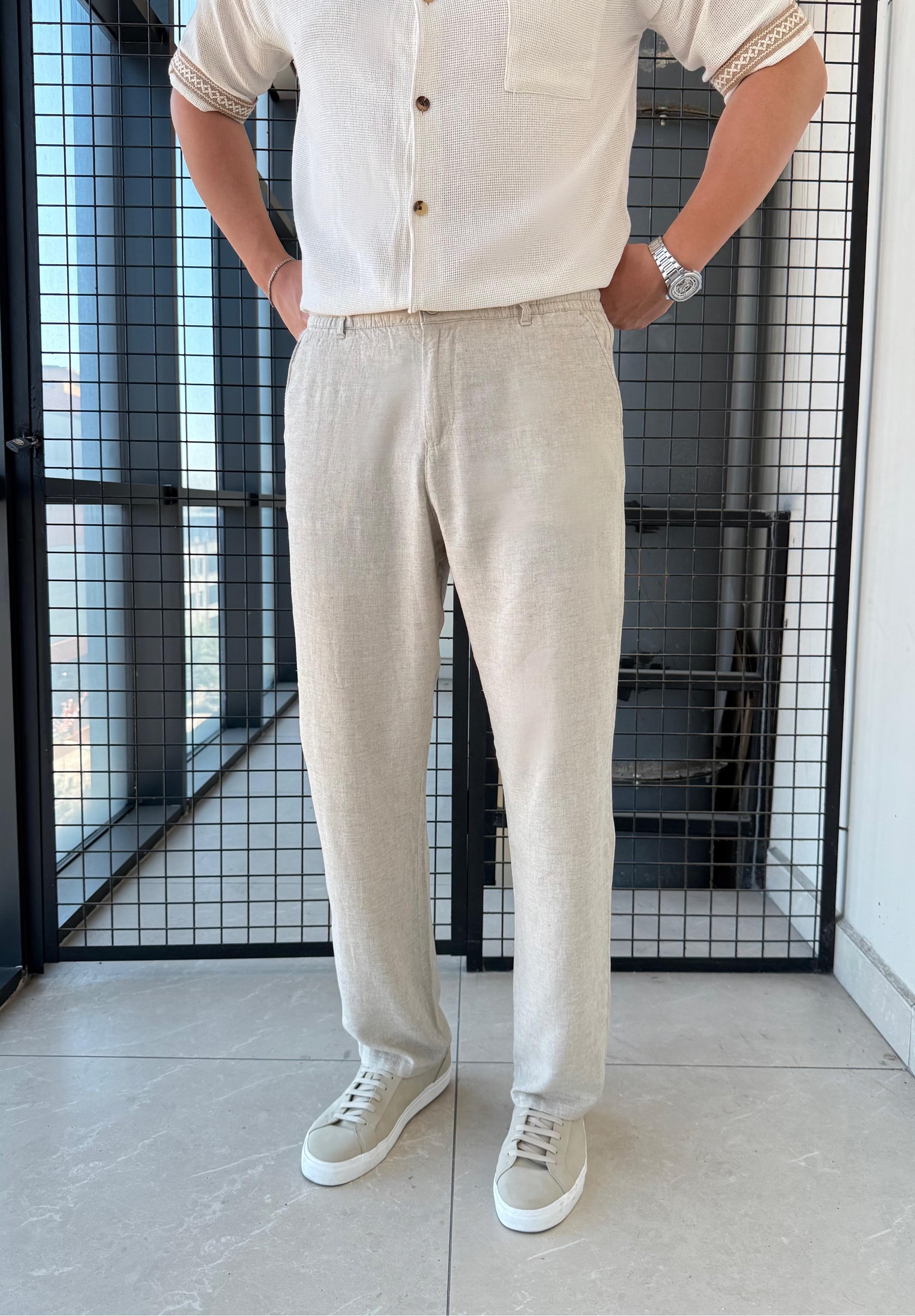 Orjinal %100 Keten Ekru Pantolon 