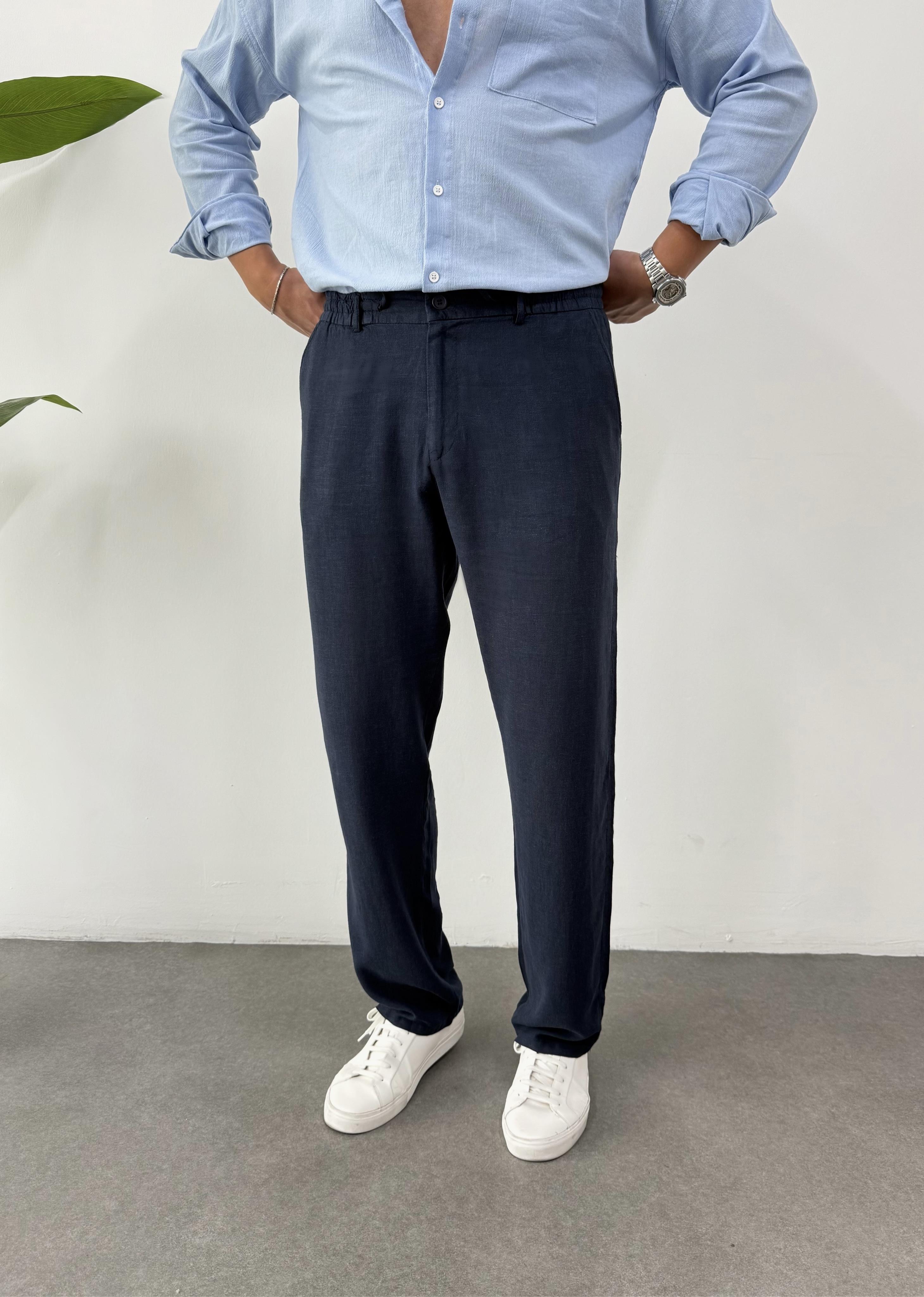 Orjinal %100 Keten Lacivert Pantolon 