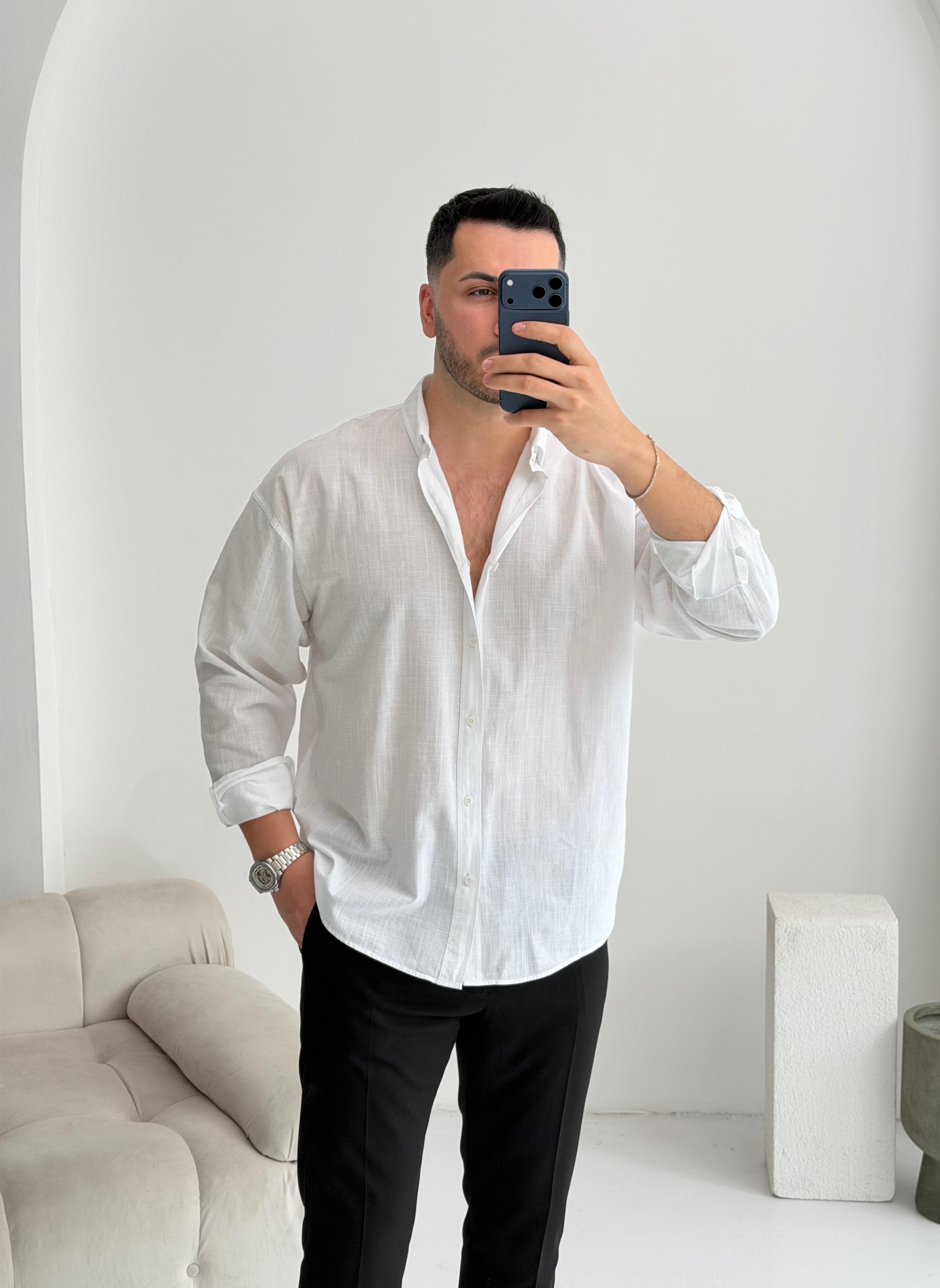 Orjinal Fresh Keten Beyaz Oversize Gömlek 