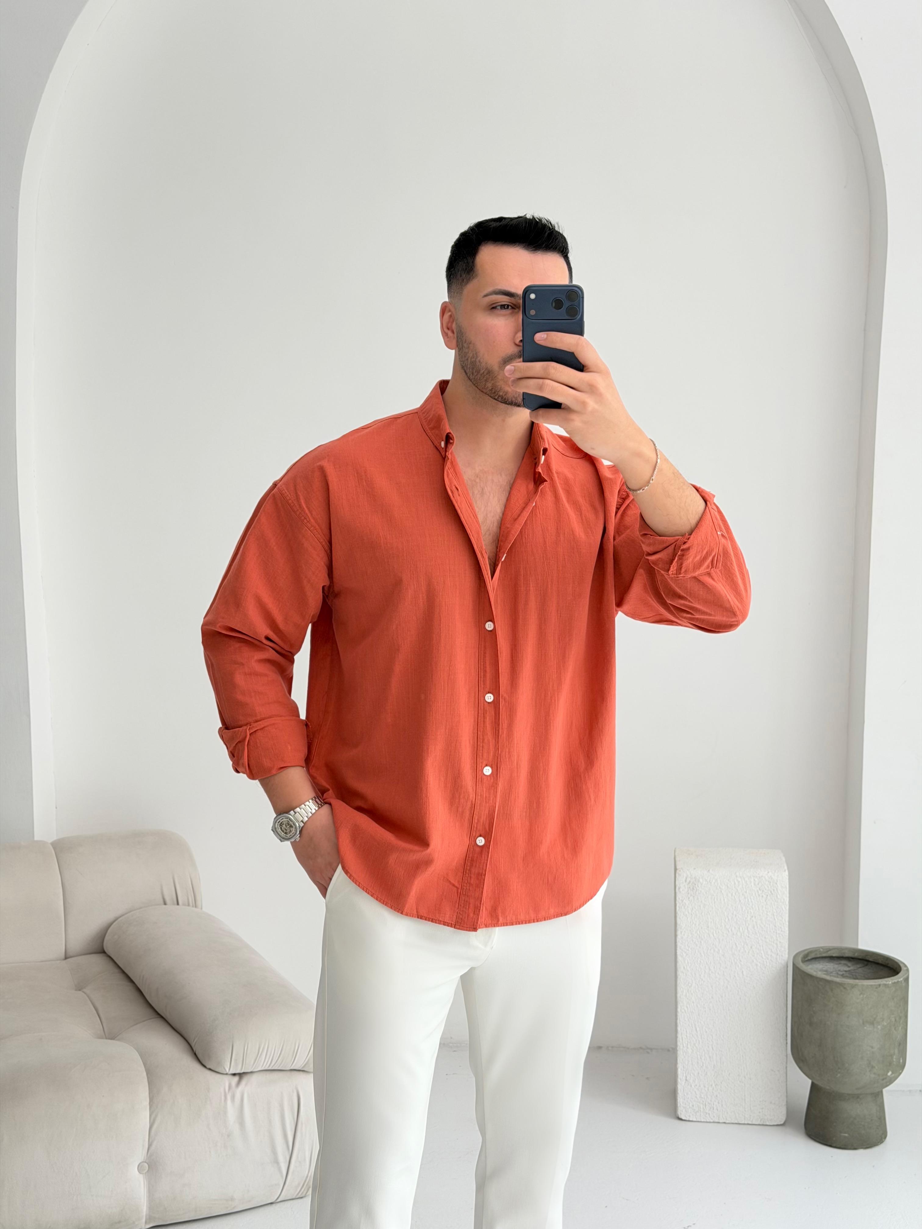Orjinal Fresh Keten Kiremit Oversize Gömlek
