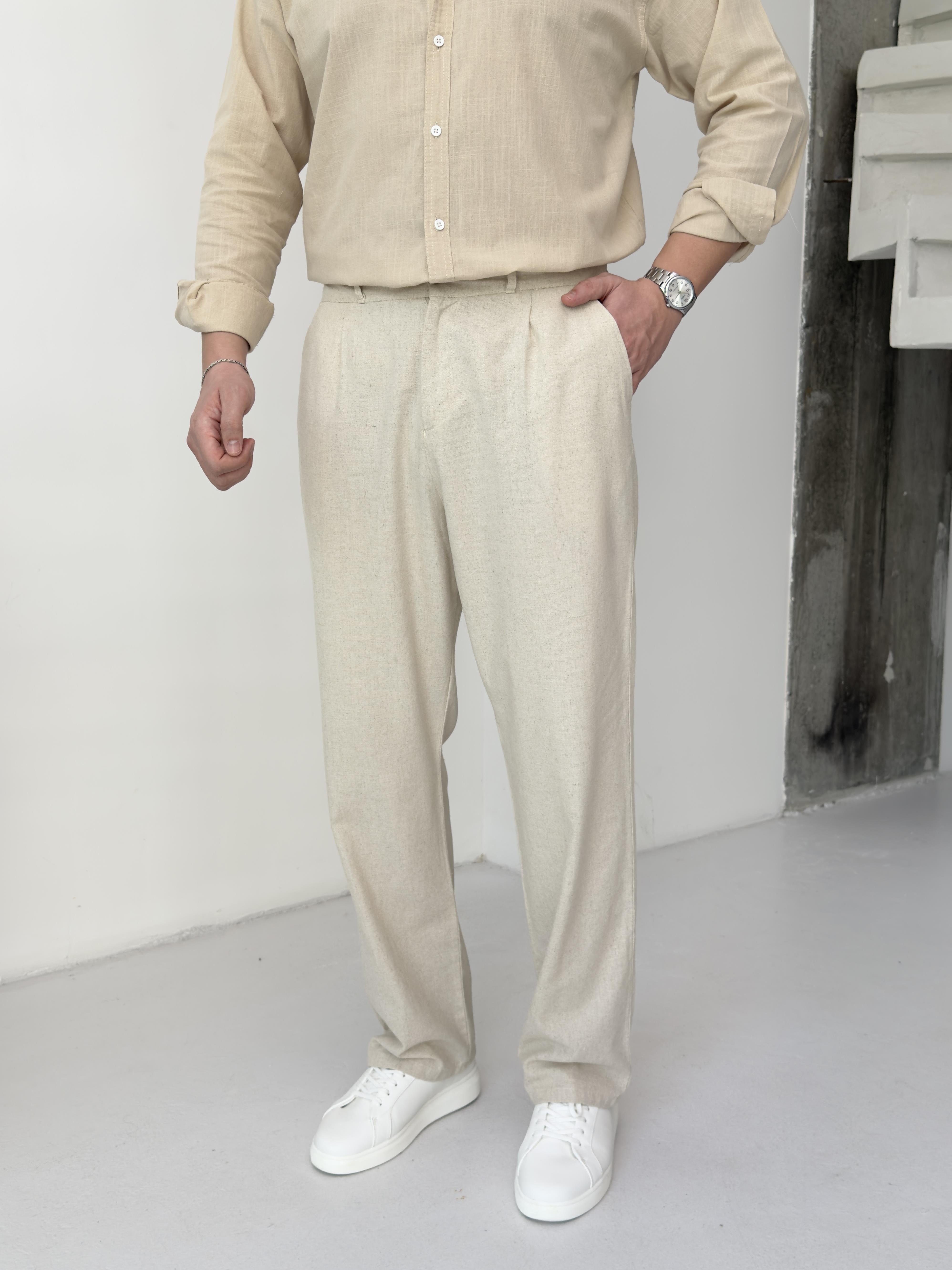 Orjinal Keten Ekru Baggy Pantolon