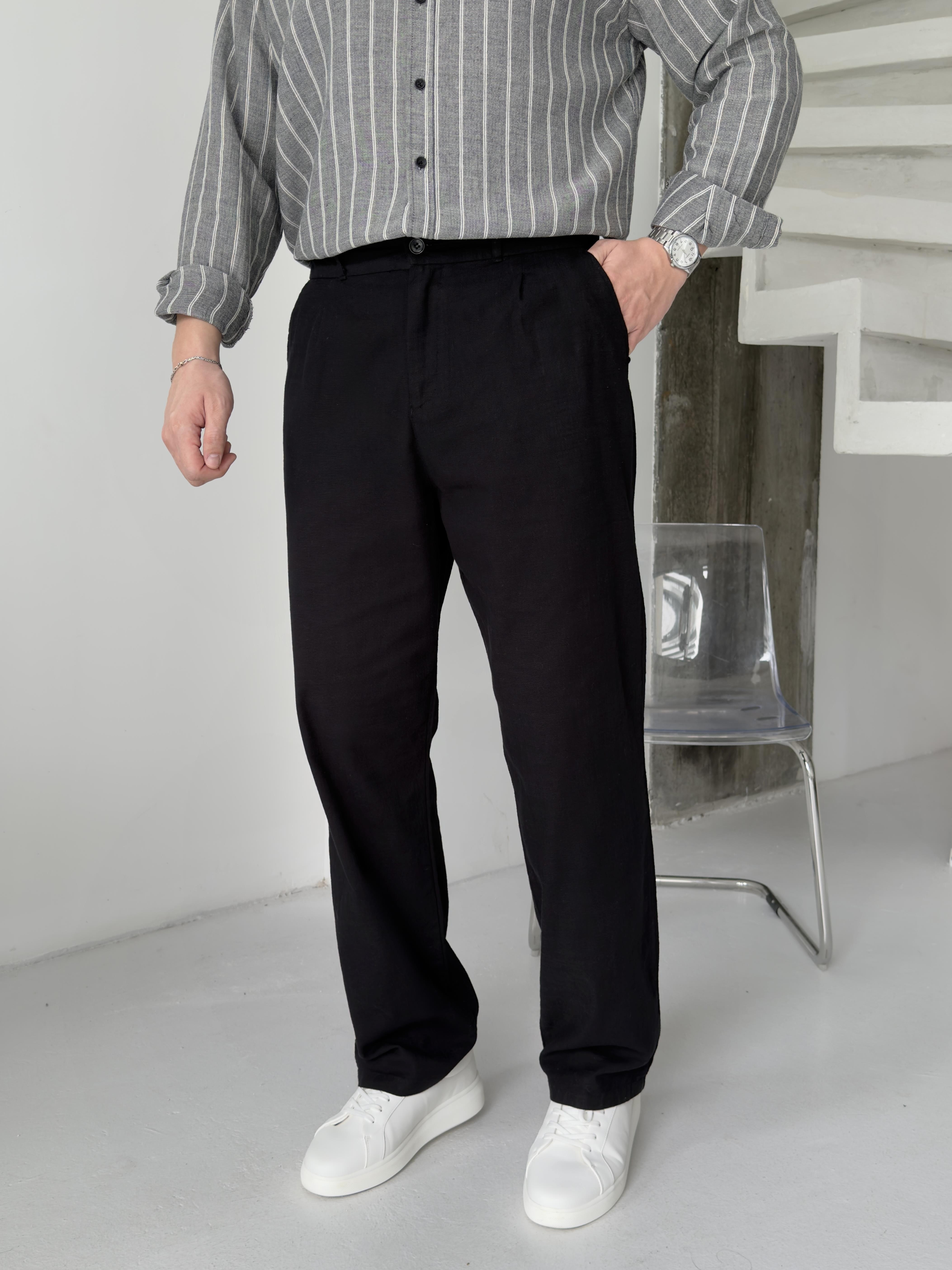 Orjinal Keten Siyah Baggy Pantolon