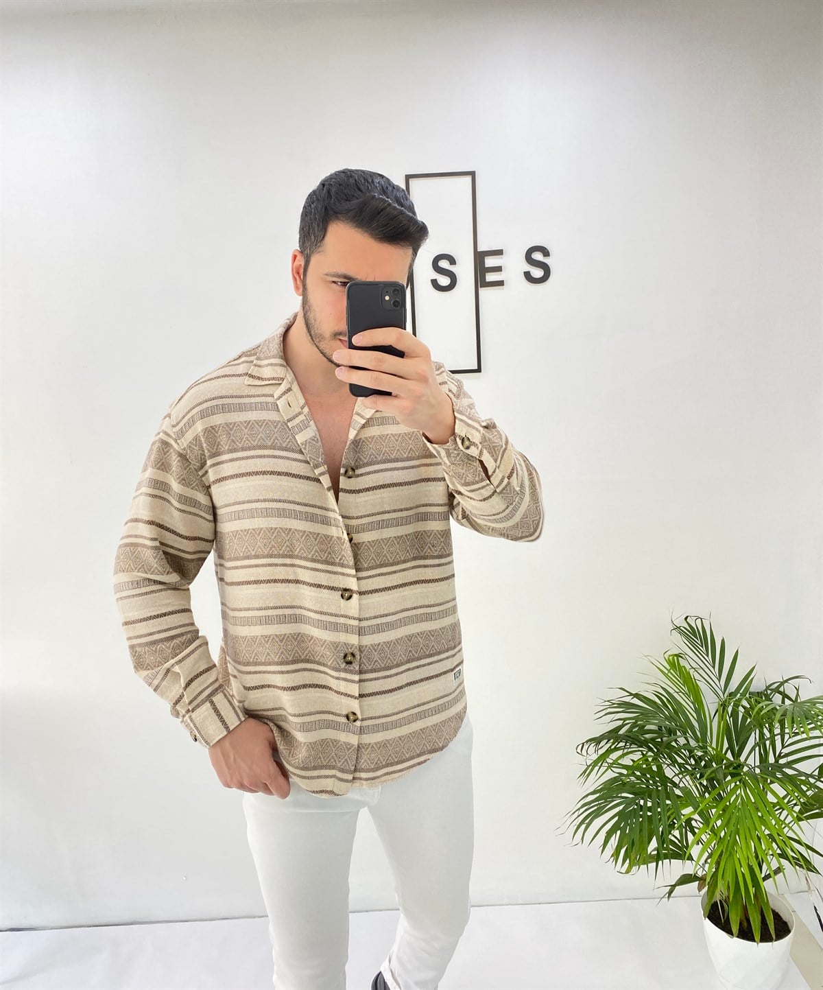 Örme Keten Oversize Gömlek