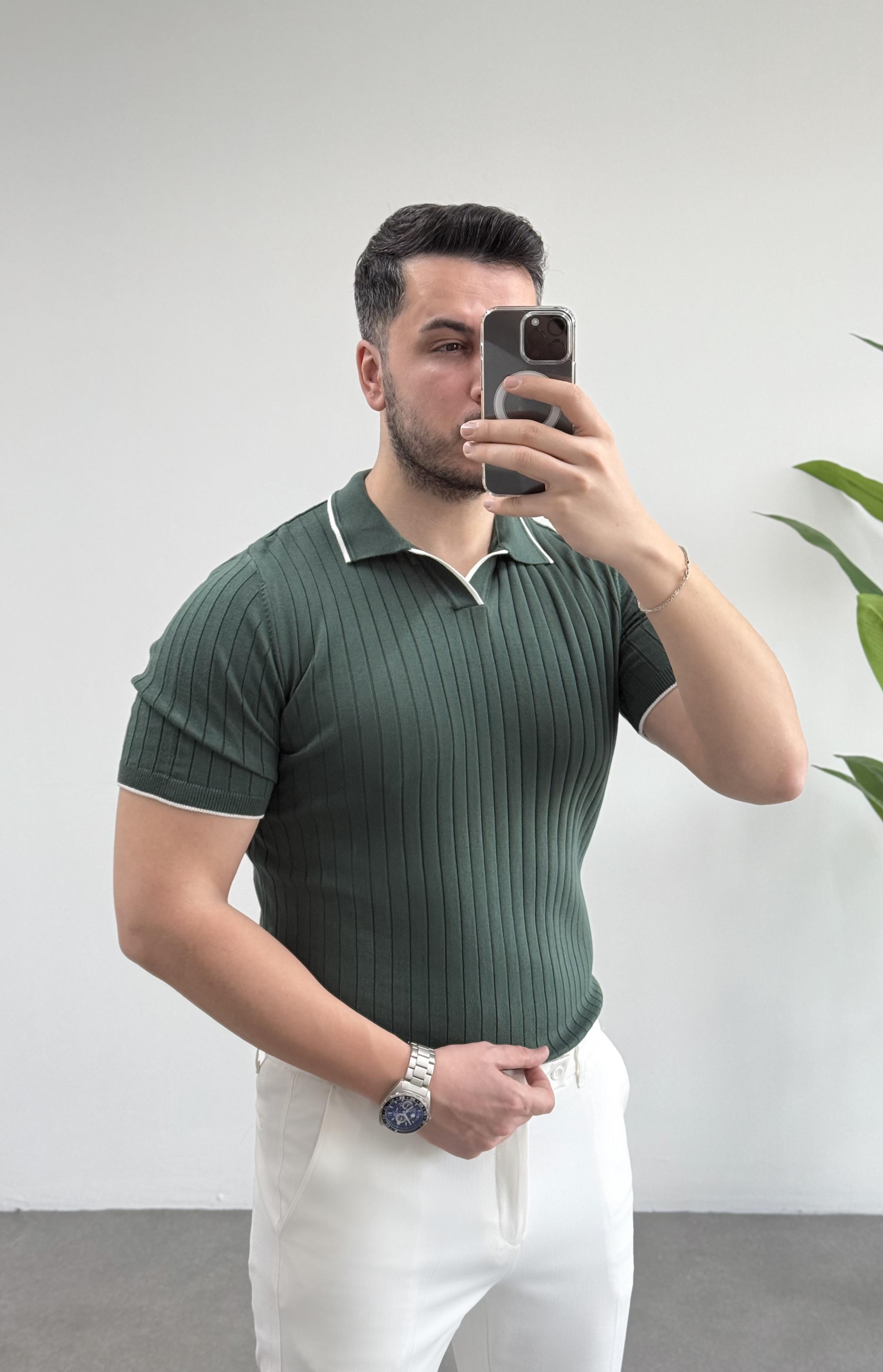 Pamuk Örme Yeşil Polo Yaka Tişört 