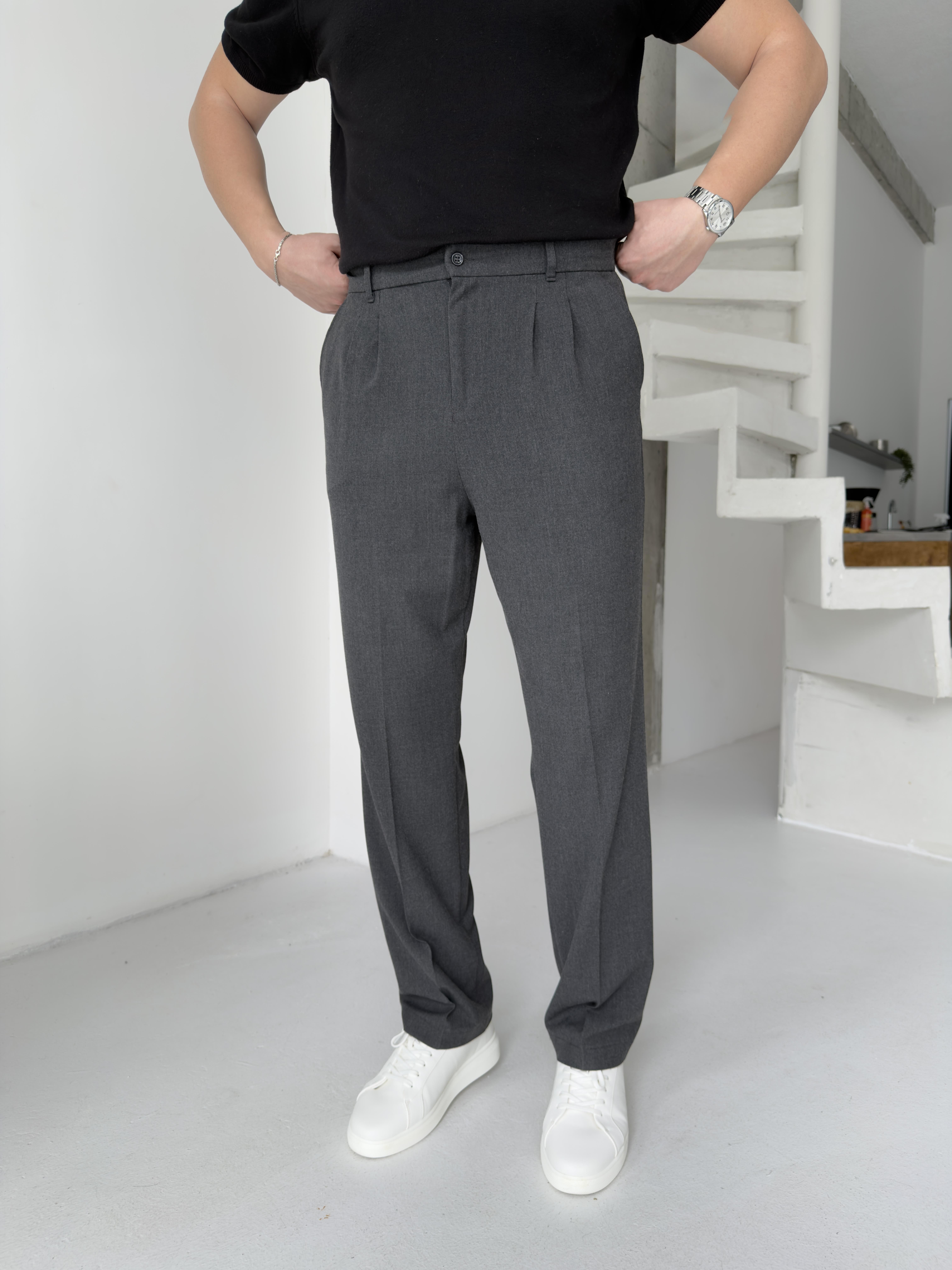 Pileli Antrasit Baggy Pantolon