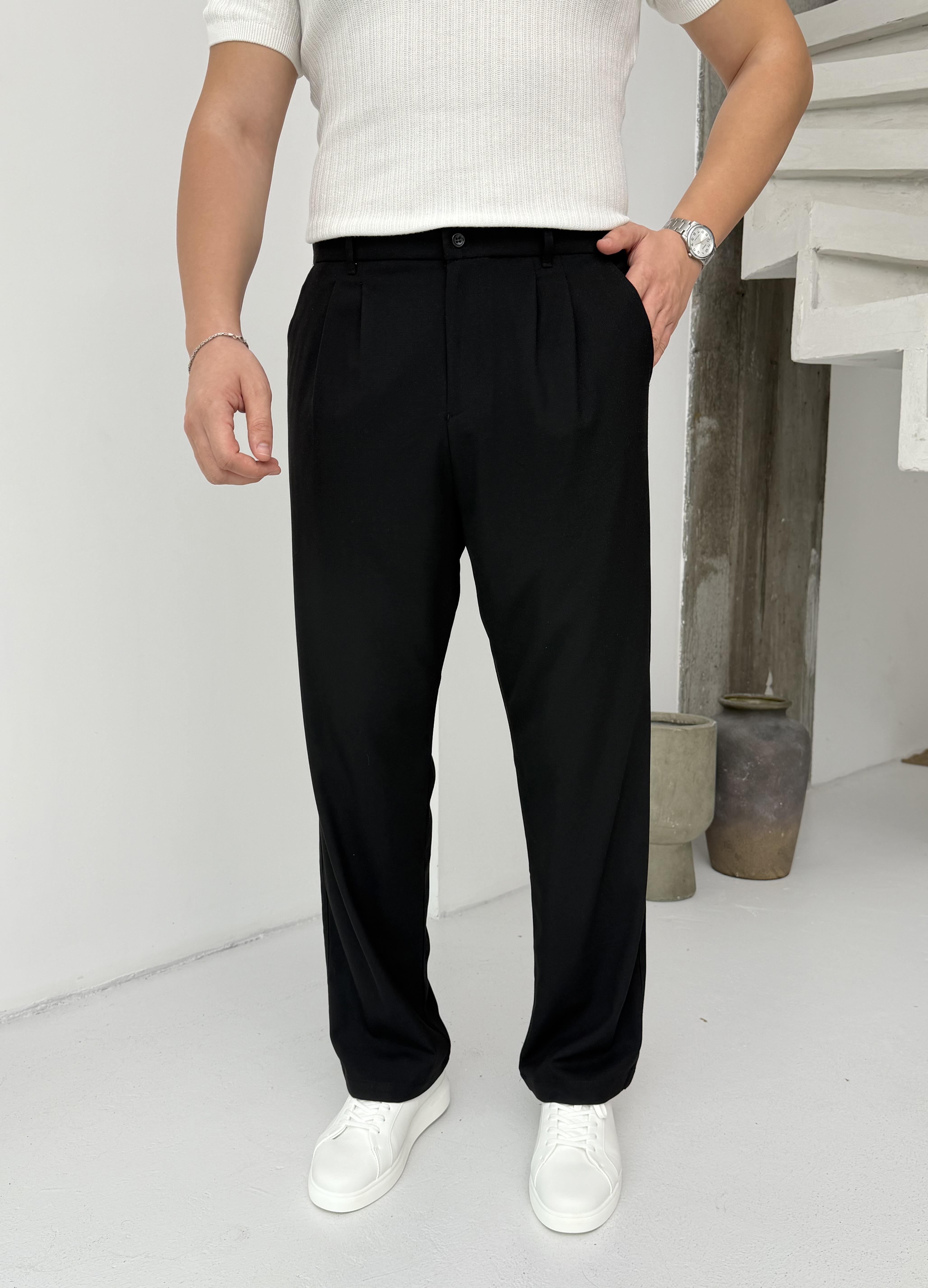 Pileli Siyah Baggy Pantolon