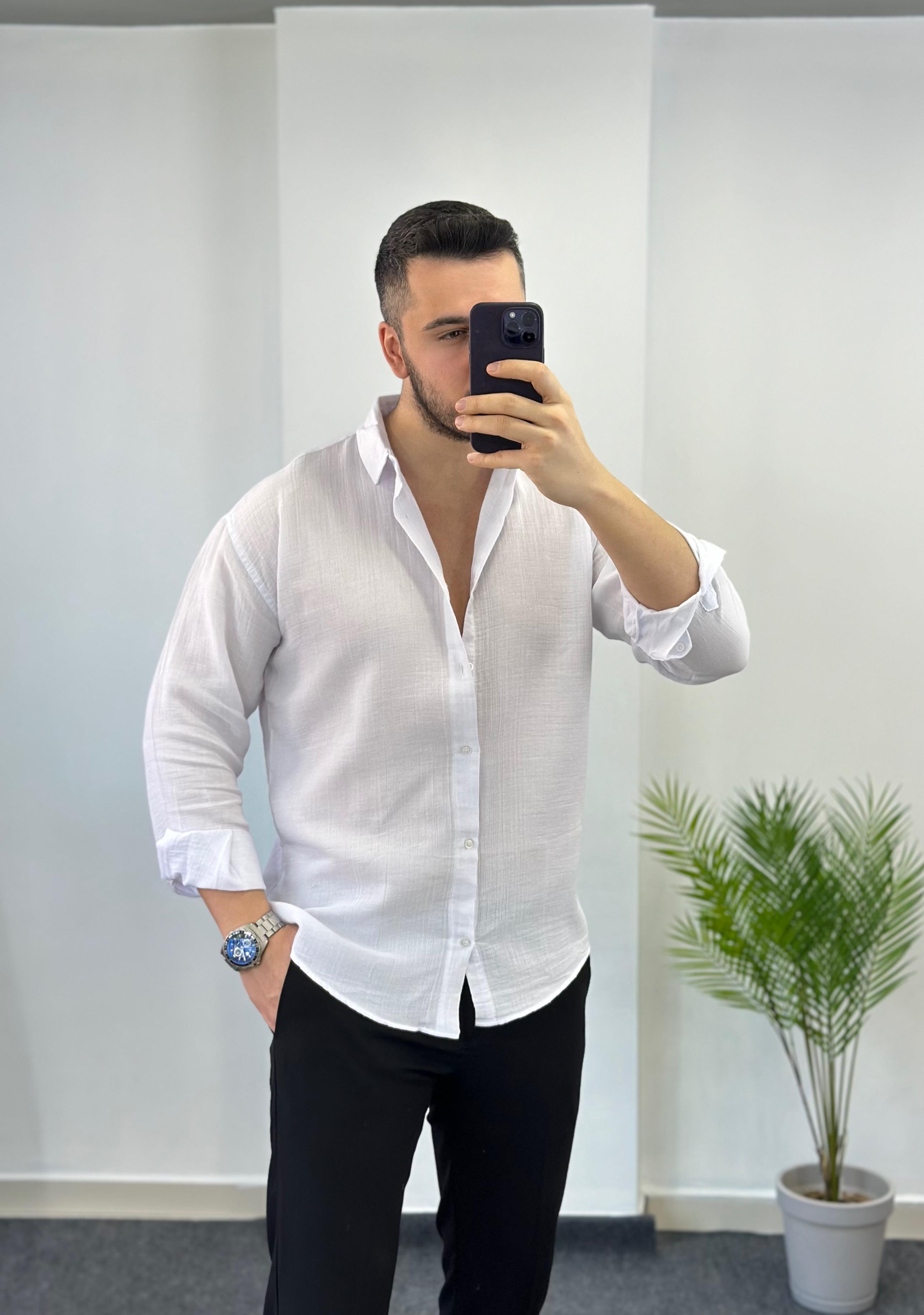 Premium Beyaz Oversize Keten Gömlek