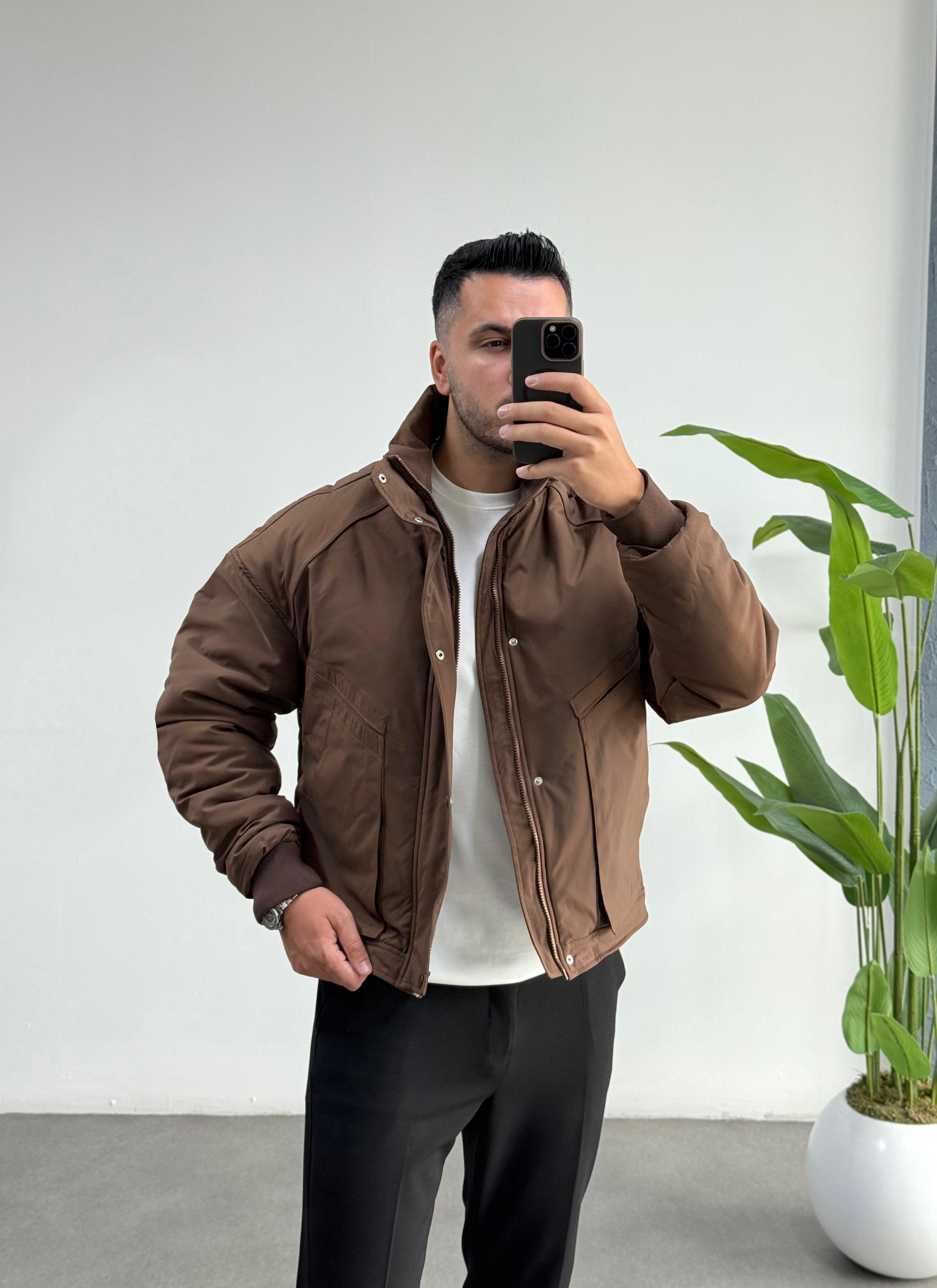 Premium İçi Kapitoneli Oversize Kahve Mont