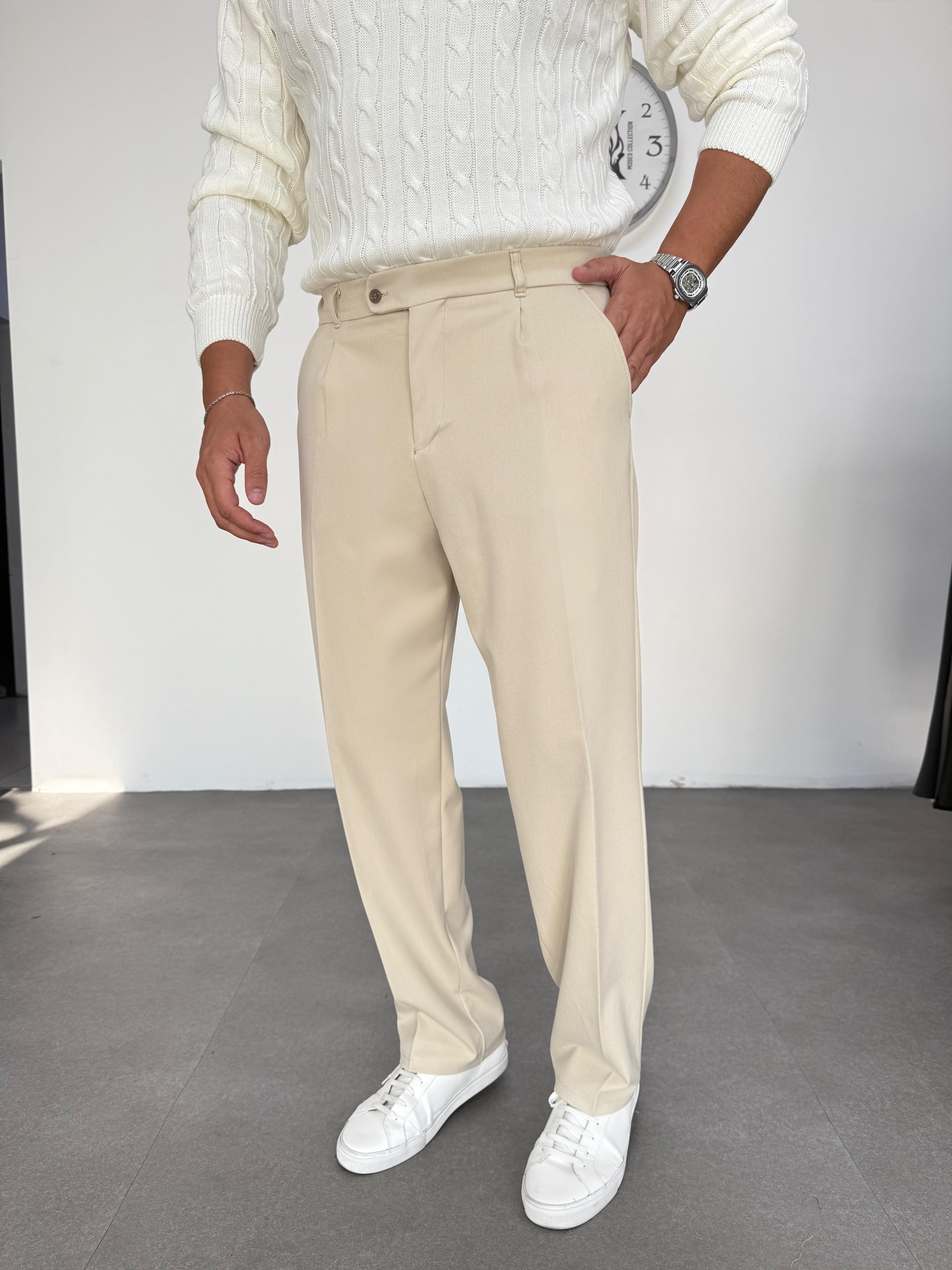 Premium Kalın Ekru Gabardin Pantolon 