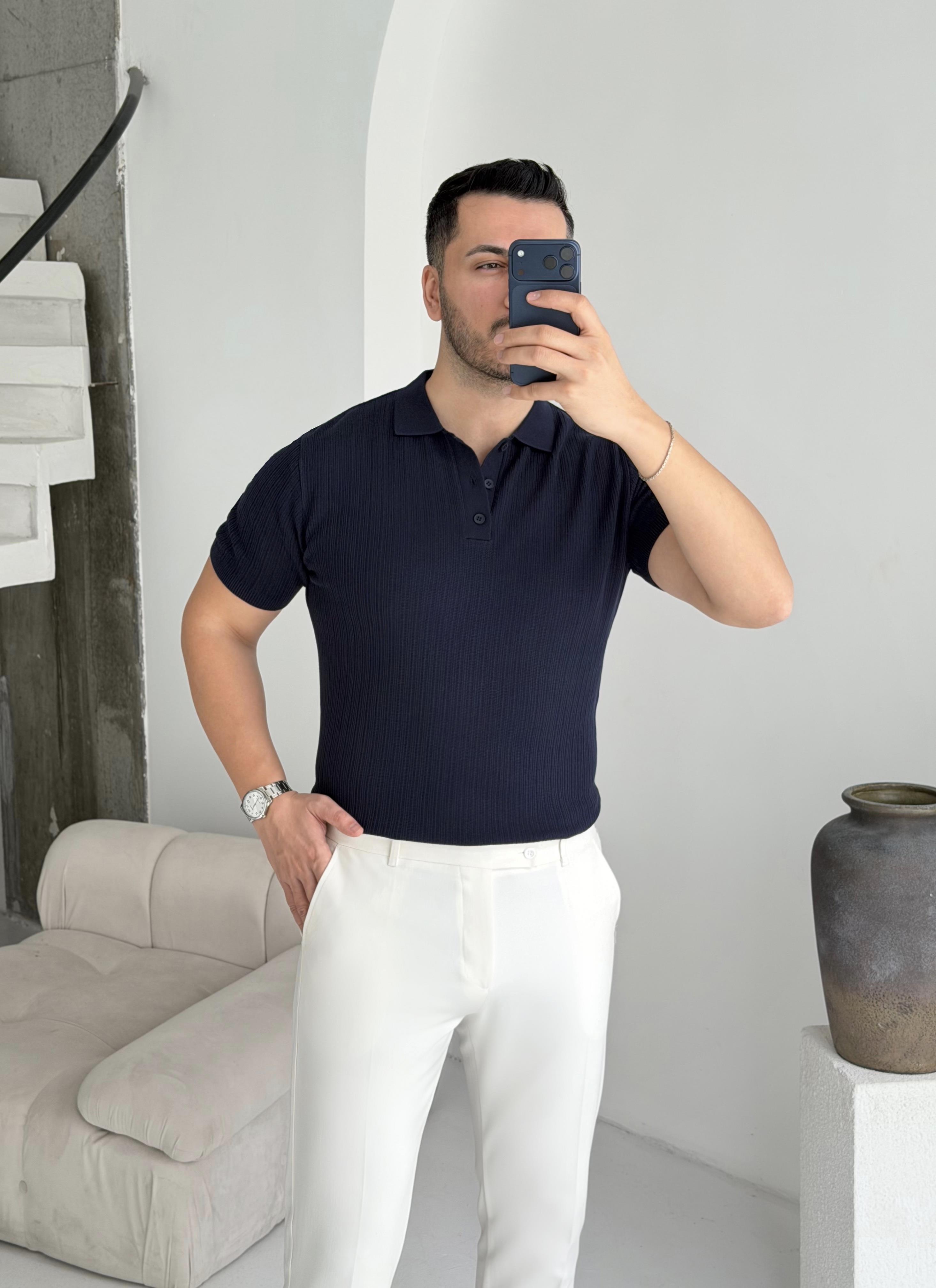 Prime Lacivert Düğmeli Tişört