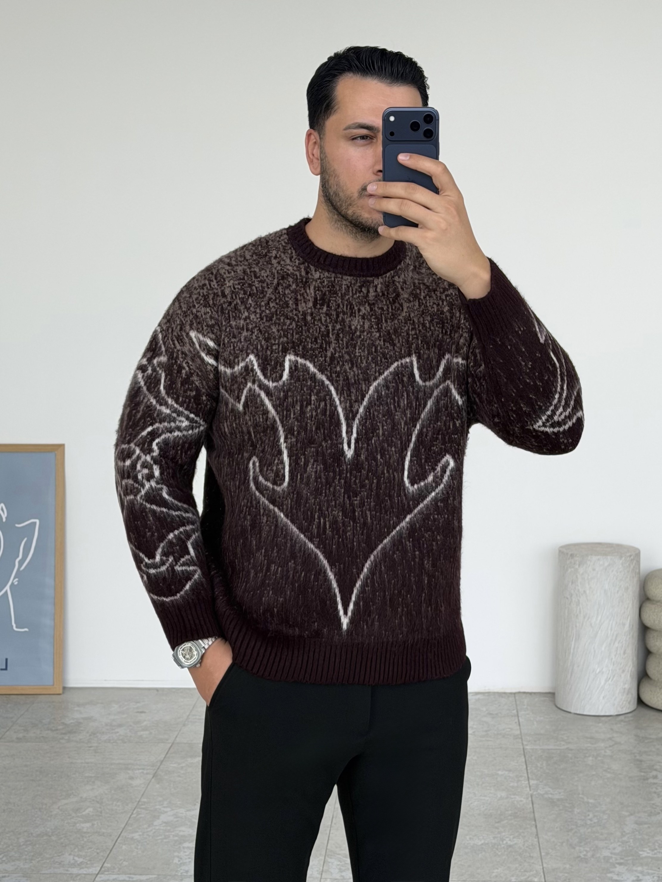 Pullover Yünlü Bordo Kazak