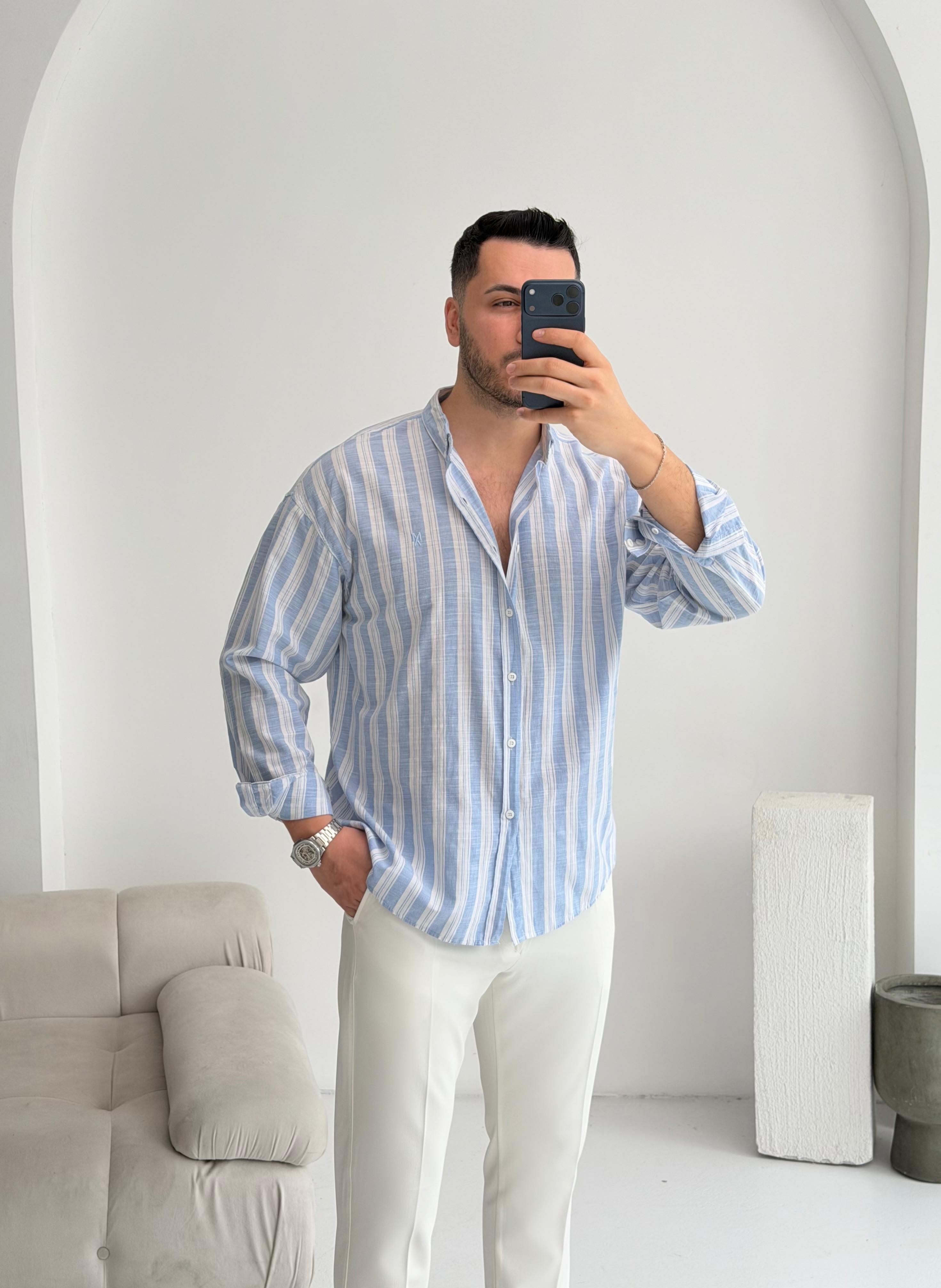 Pure Linen Oversize Kırmızı Çizgili Gömlek