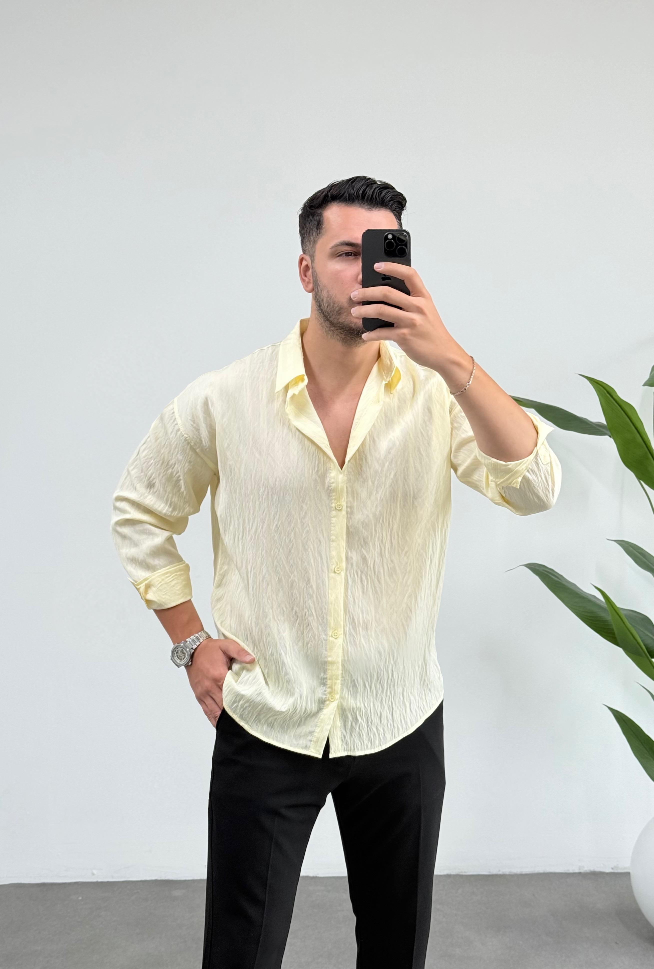 Qua Limon Sarısı Oversize Tensel Gömlek