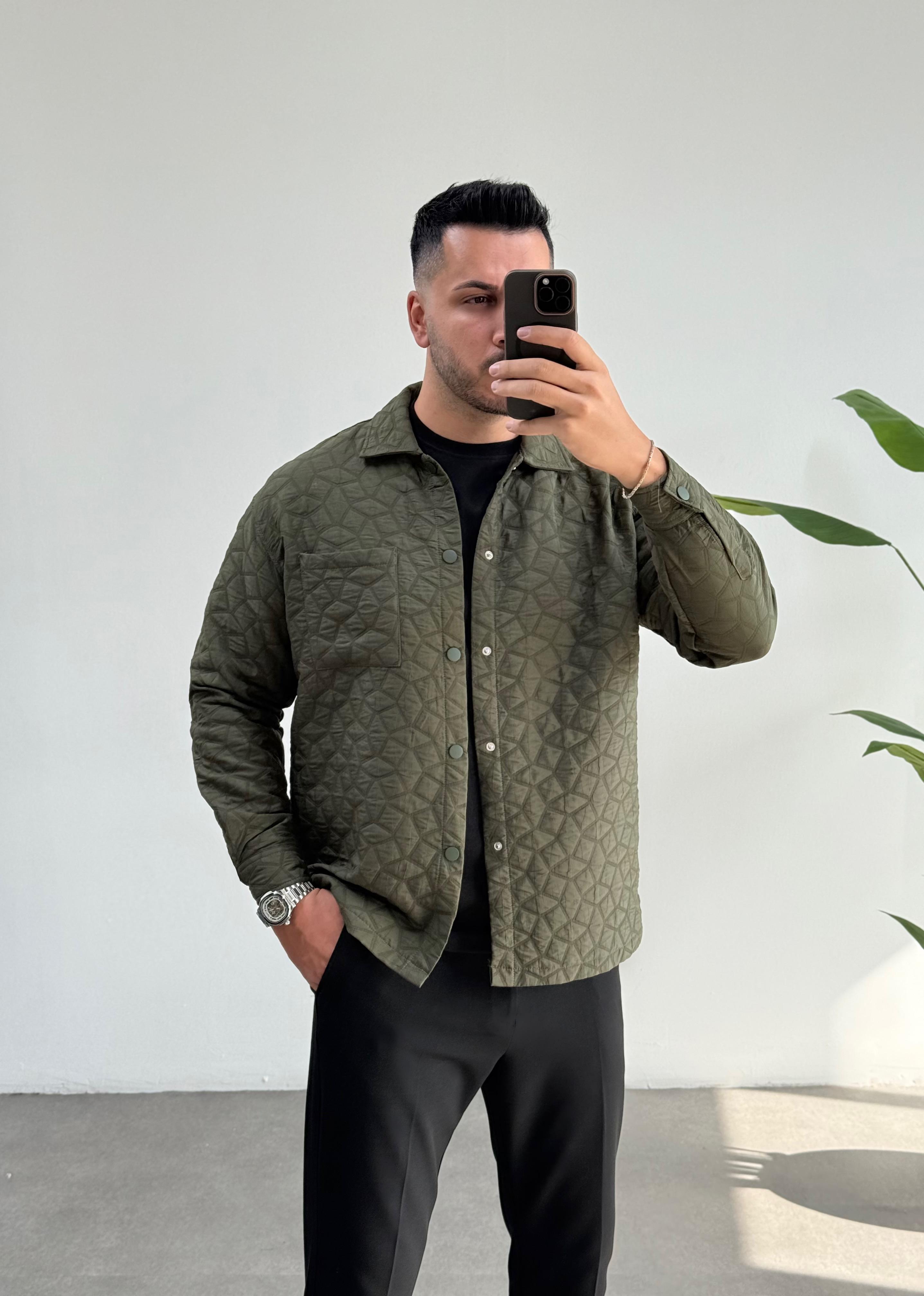 Quzu Kapitone Haki Oversize Gömlek 