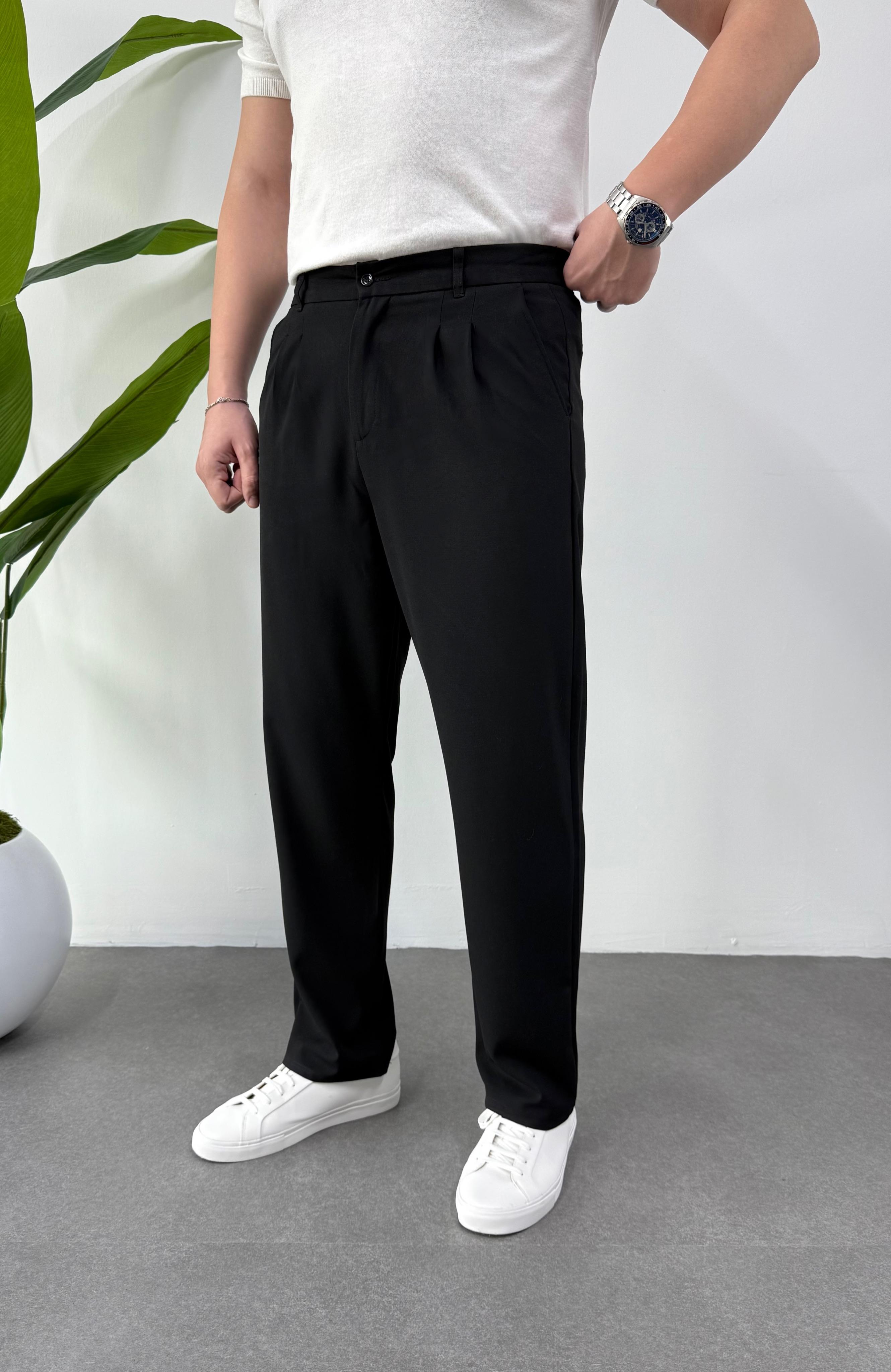 Siyah Baggy Kumaş Pantolon 
