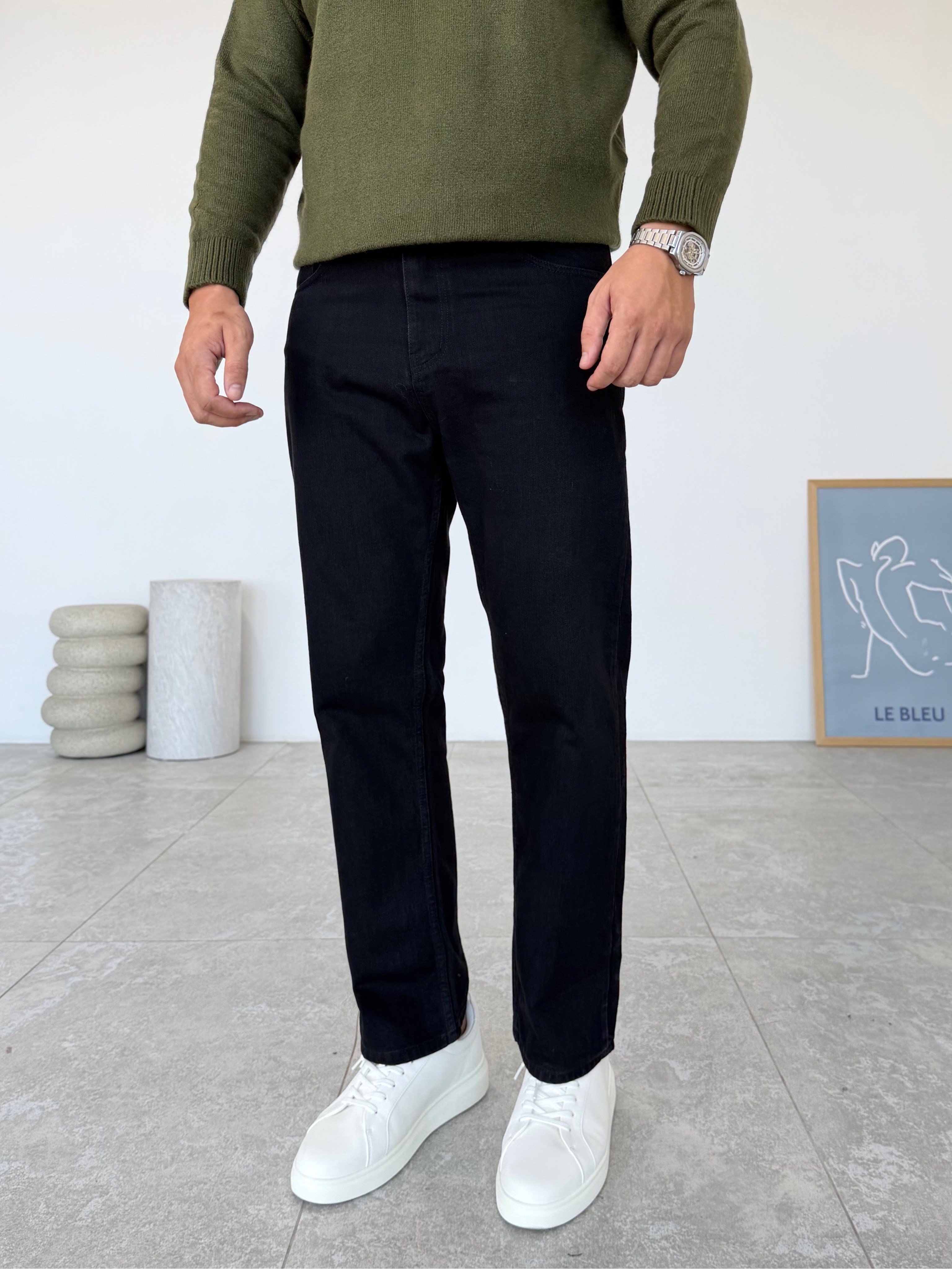 Siyah Taşlamalı Baggy Kot Pantolon
