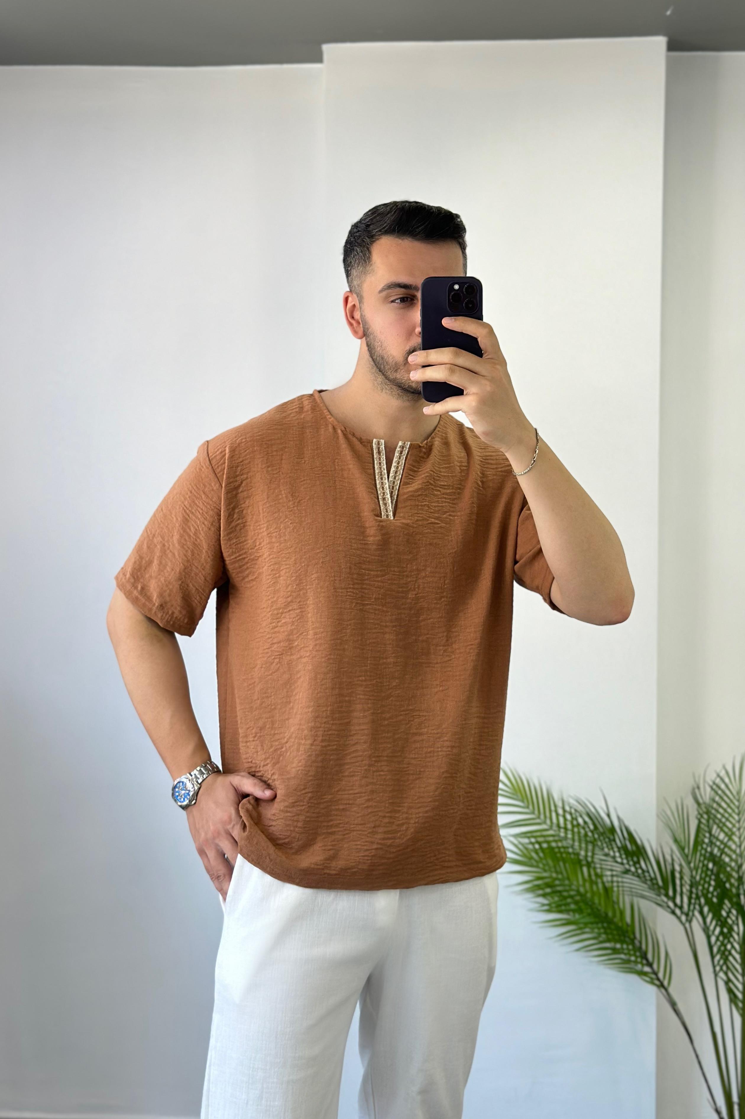 Taba Keten Bohem Tişört