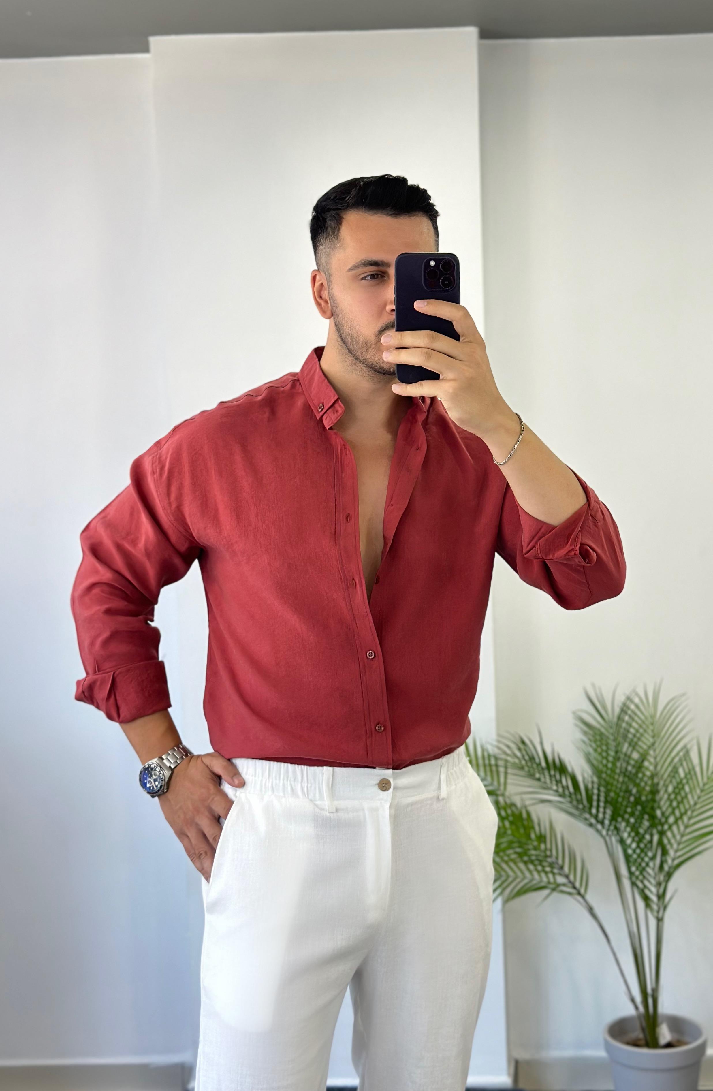 Tensel Vişne Oversize Gömlek 