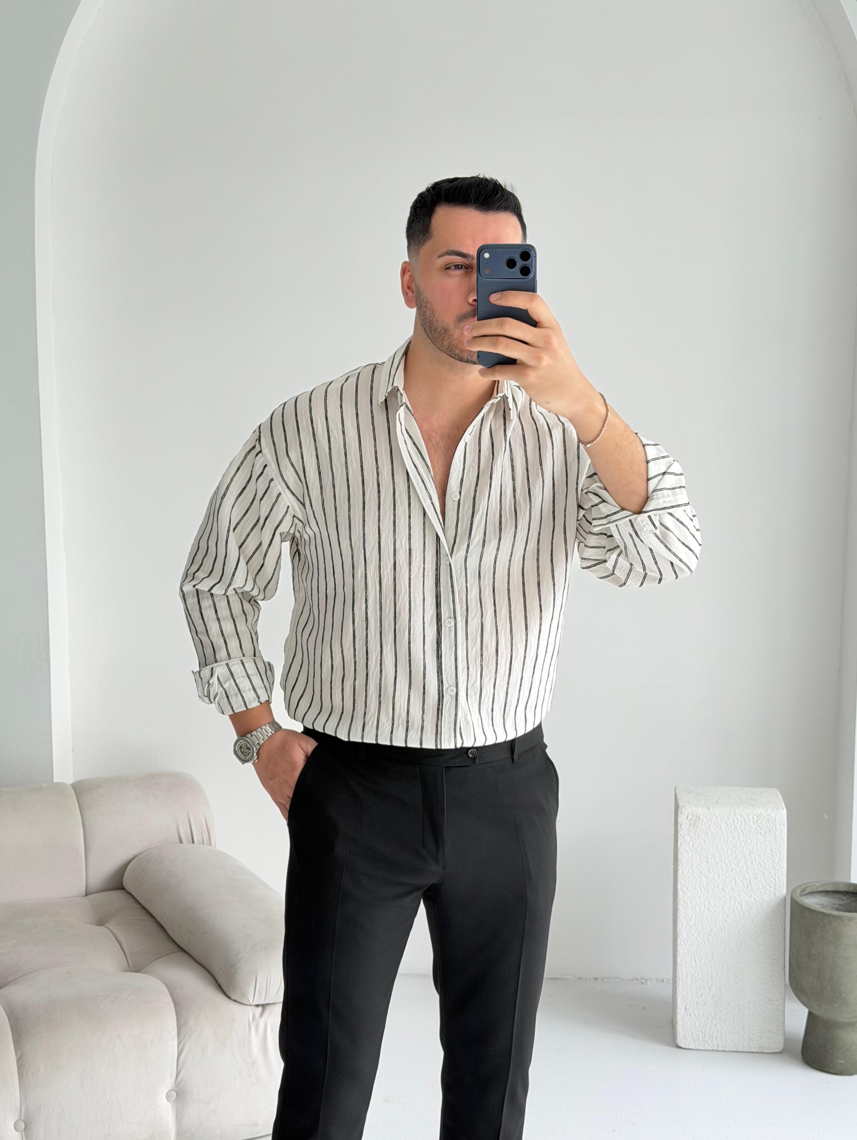 Tortie Beyaz Çizgili Oversize Gömlek 