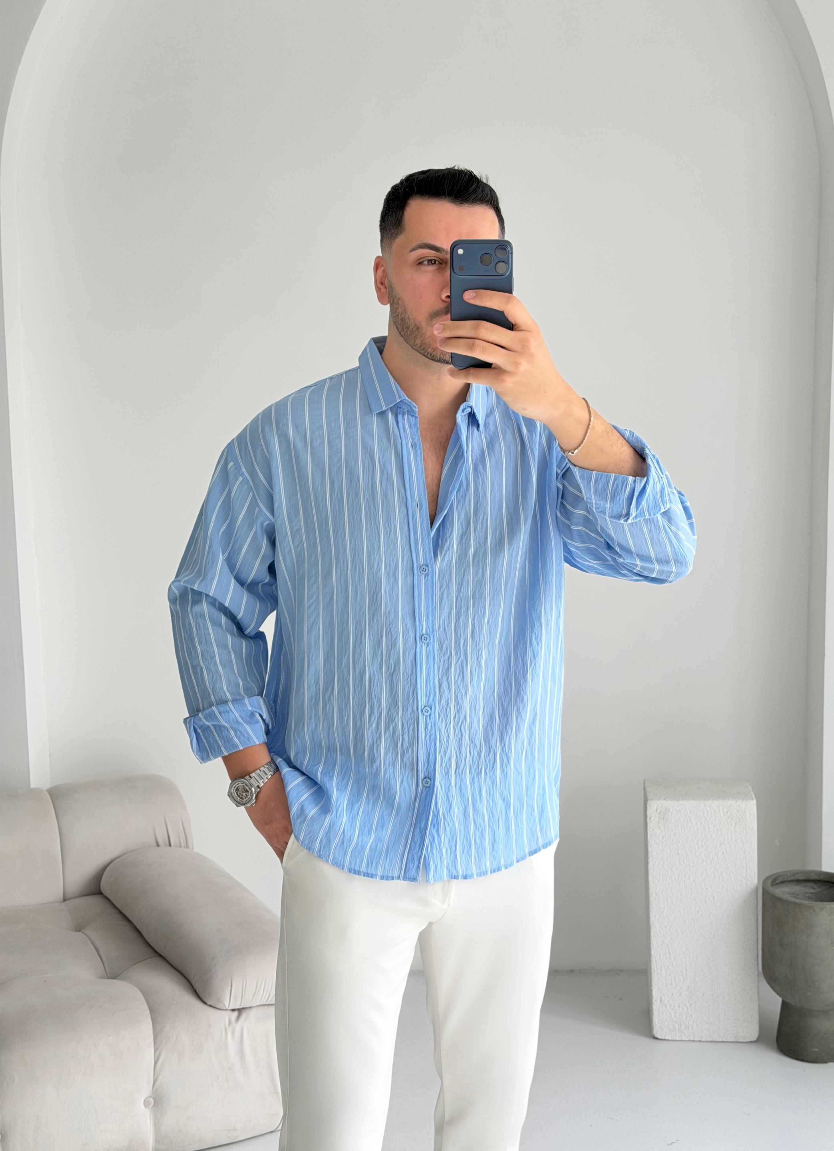 Tortie Mavi Çizgili Oversize Gömlek 