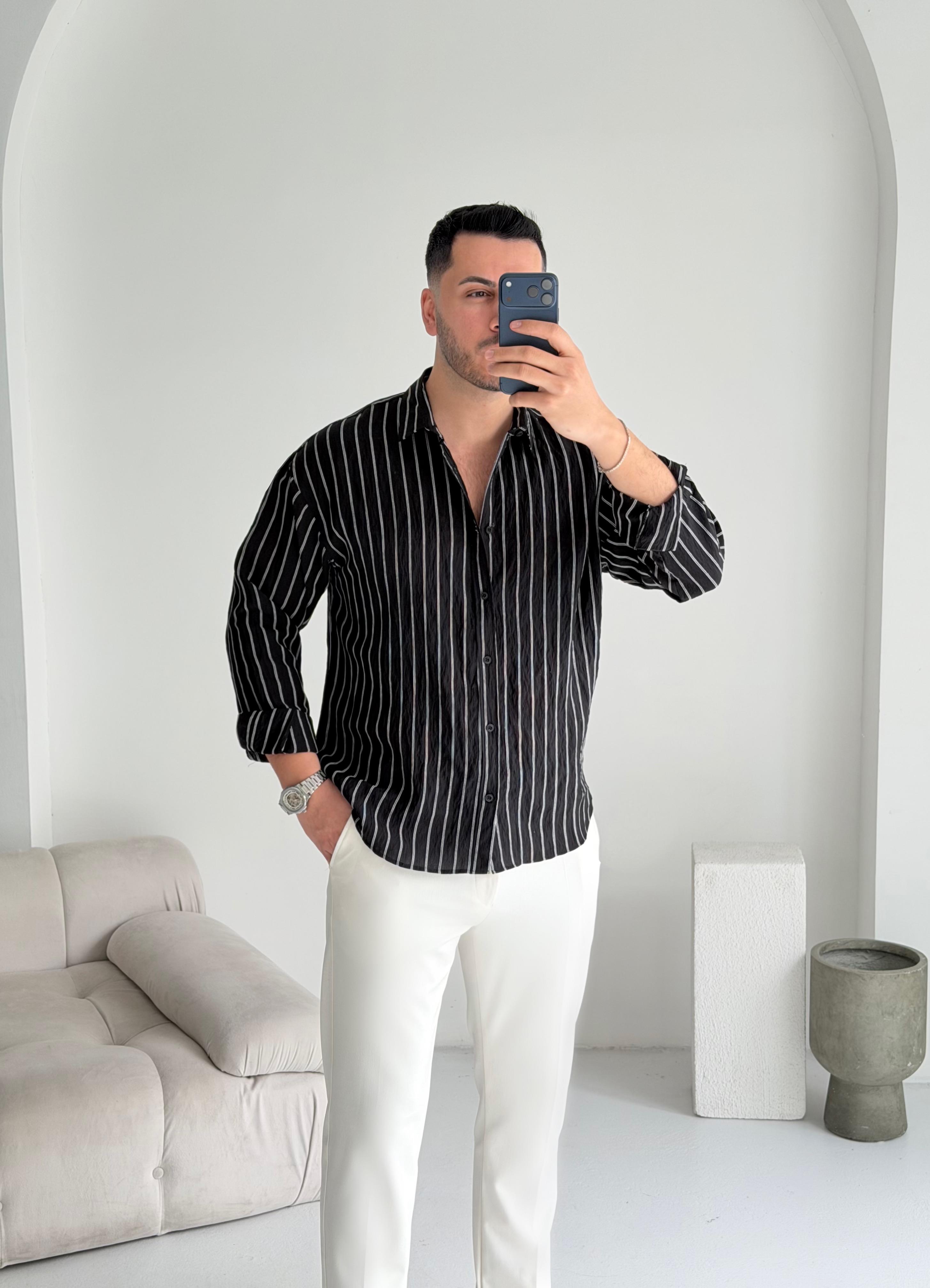 Tortie Siyah Çizgili Oversize Gömlek 