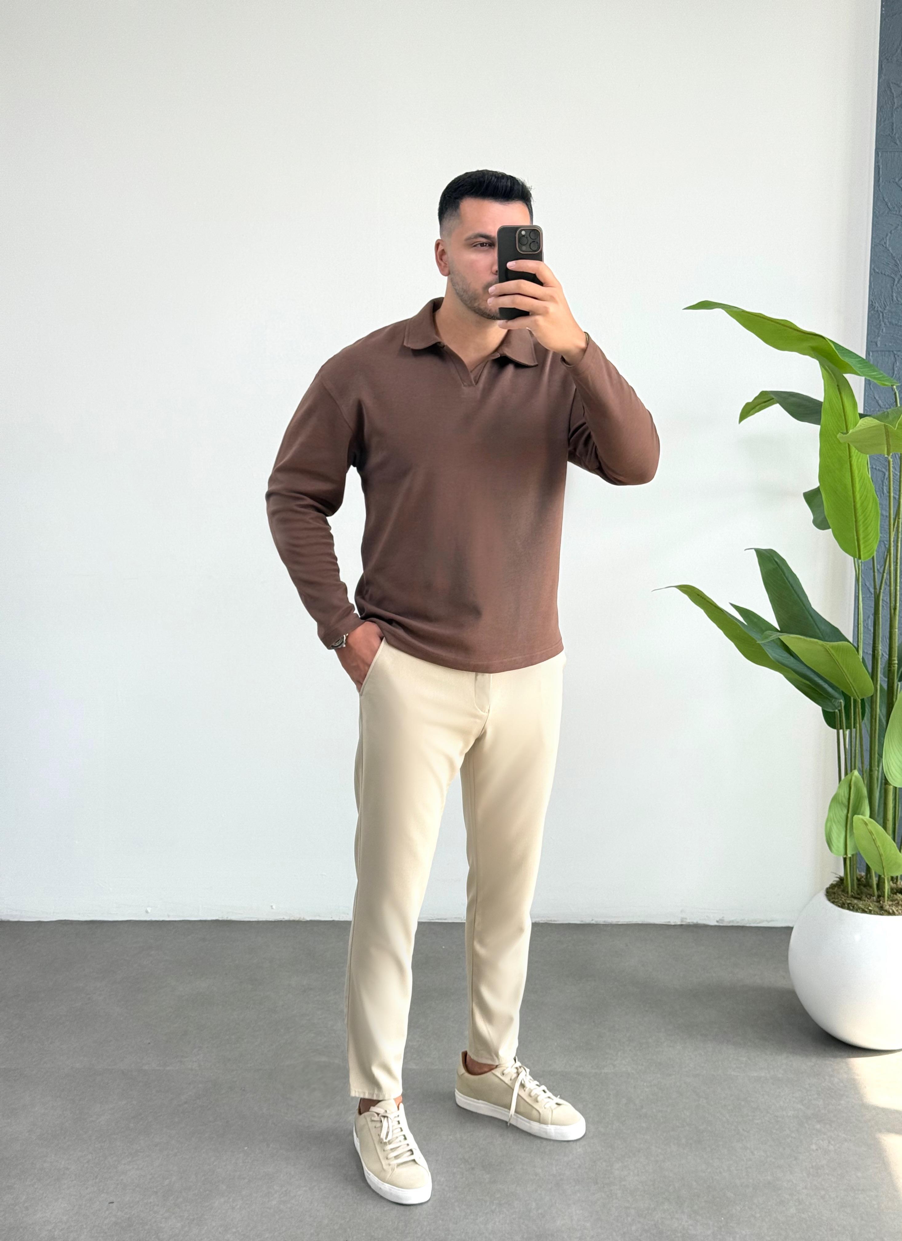 3401j Vector Kahve Polo Yaka Sweatshirt