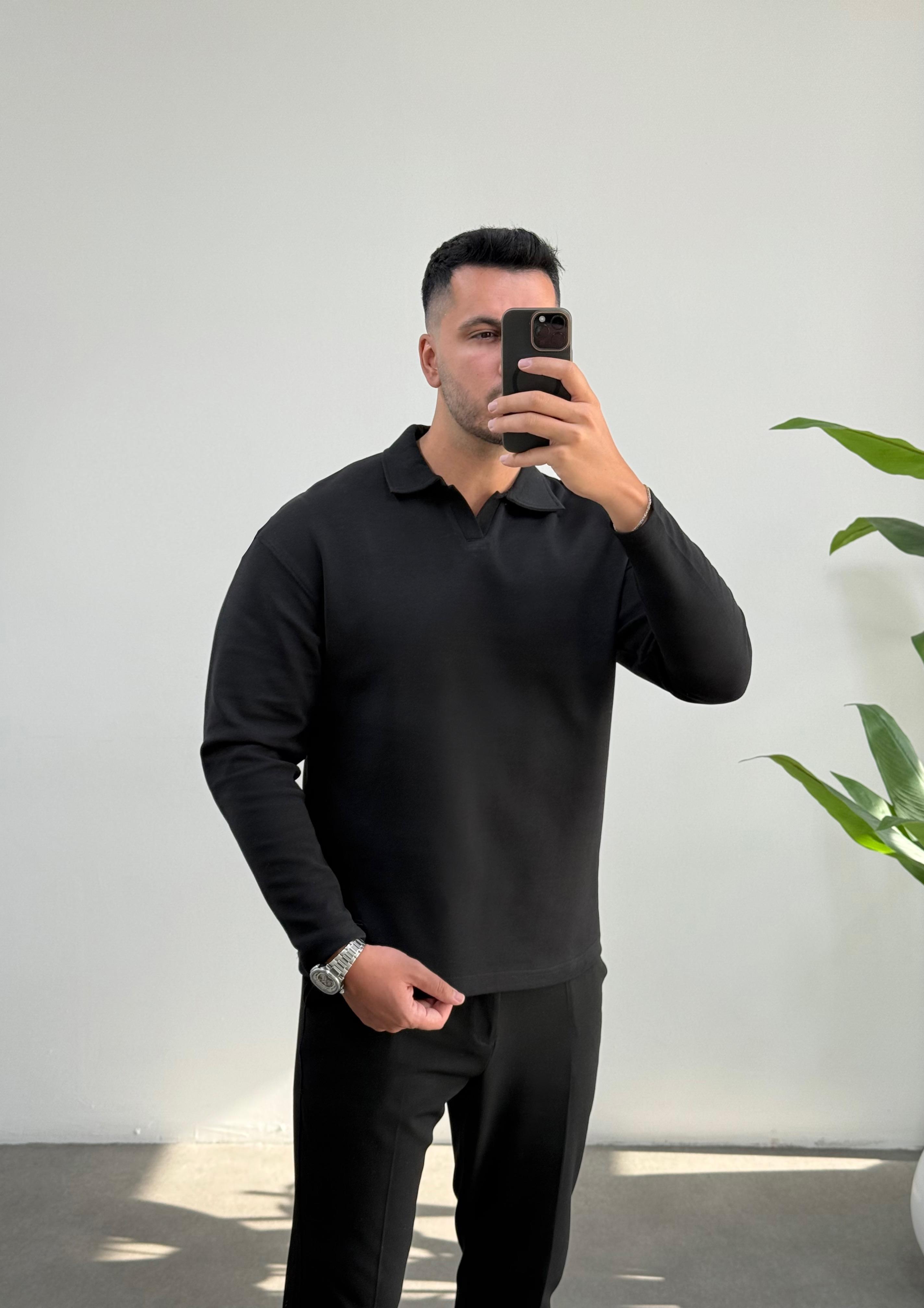 3401j Vector Siyah Polo Yaka Sweatshirt