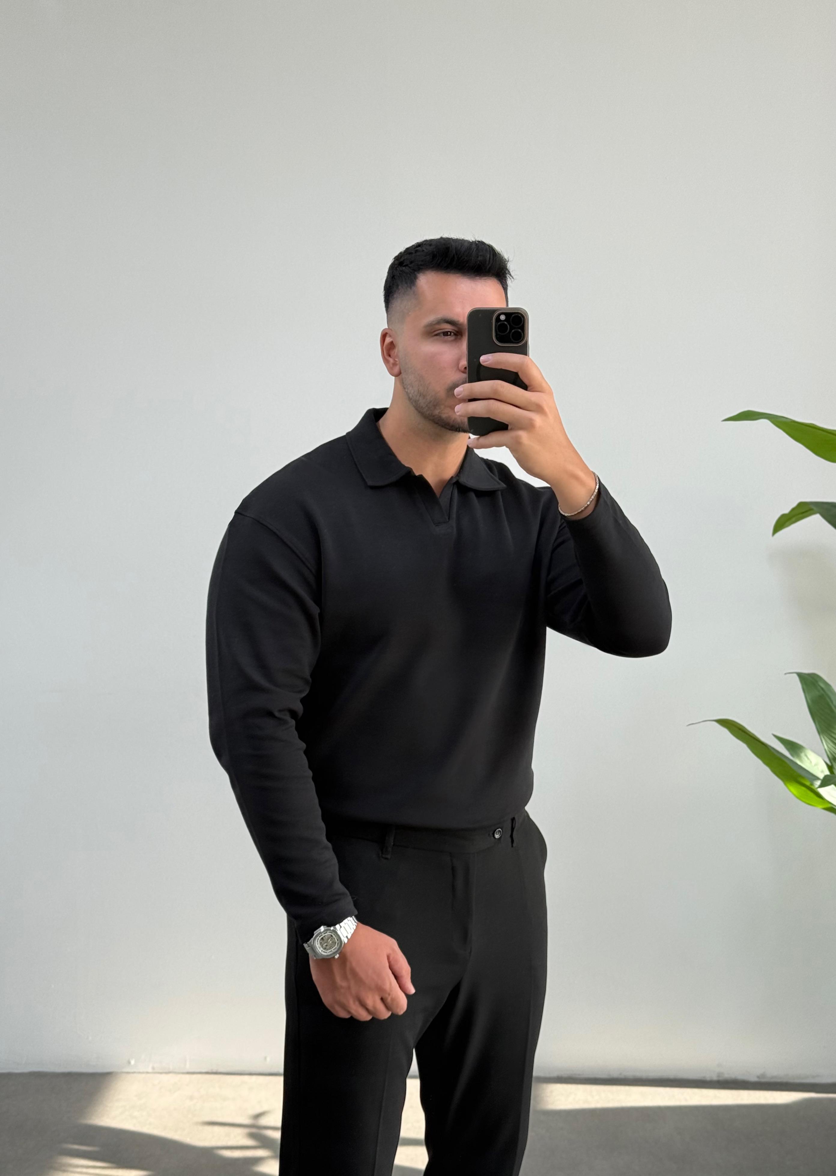 3401j Vector Siyah Polo Yaka Sweatshirt