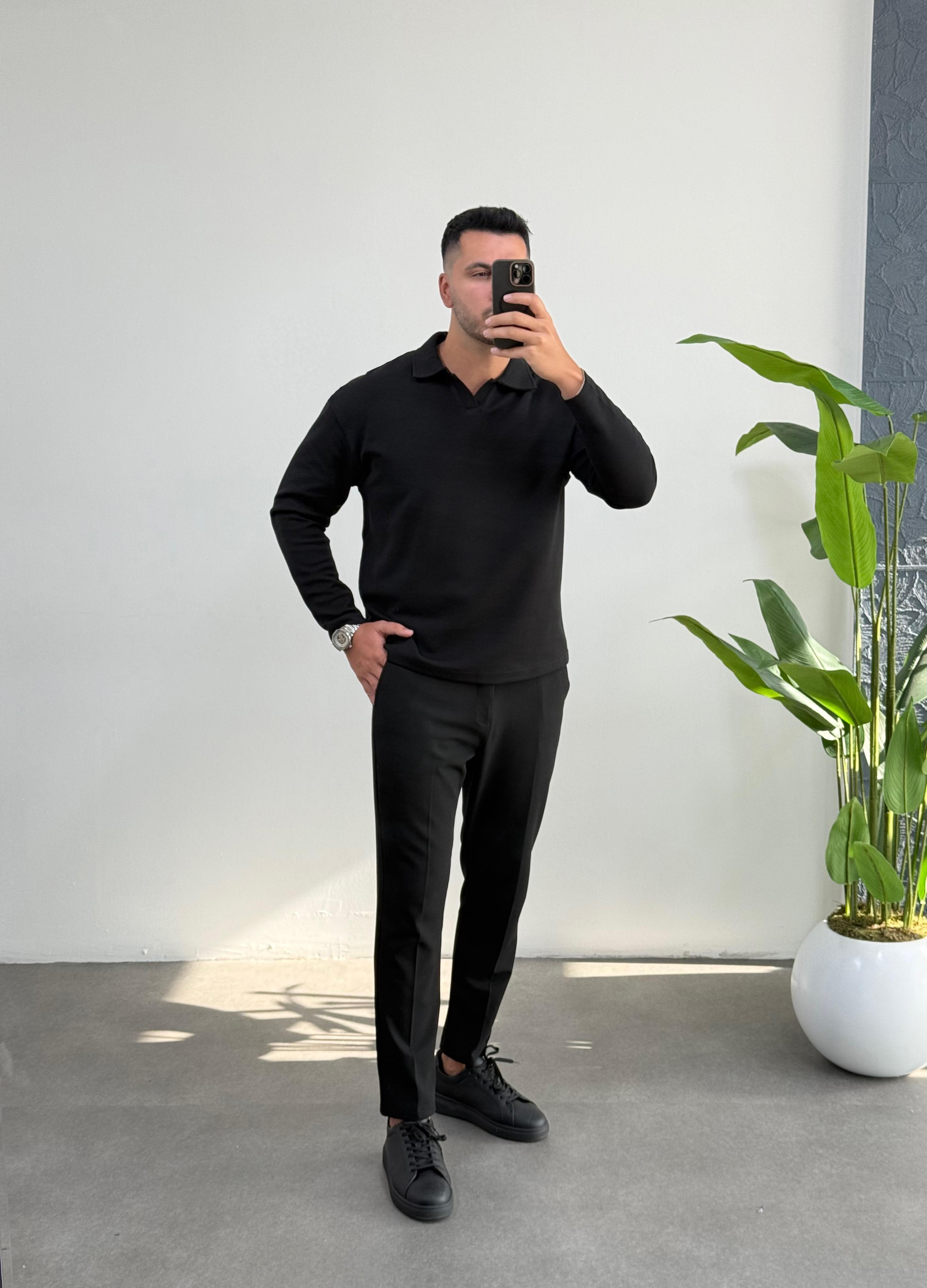 3401j Vector Siyah Polo Yaka Sweatshirt