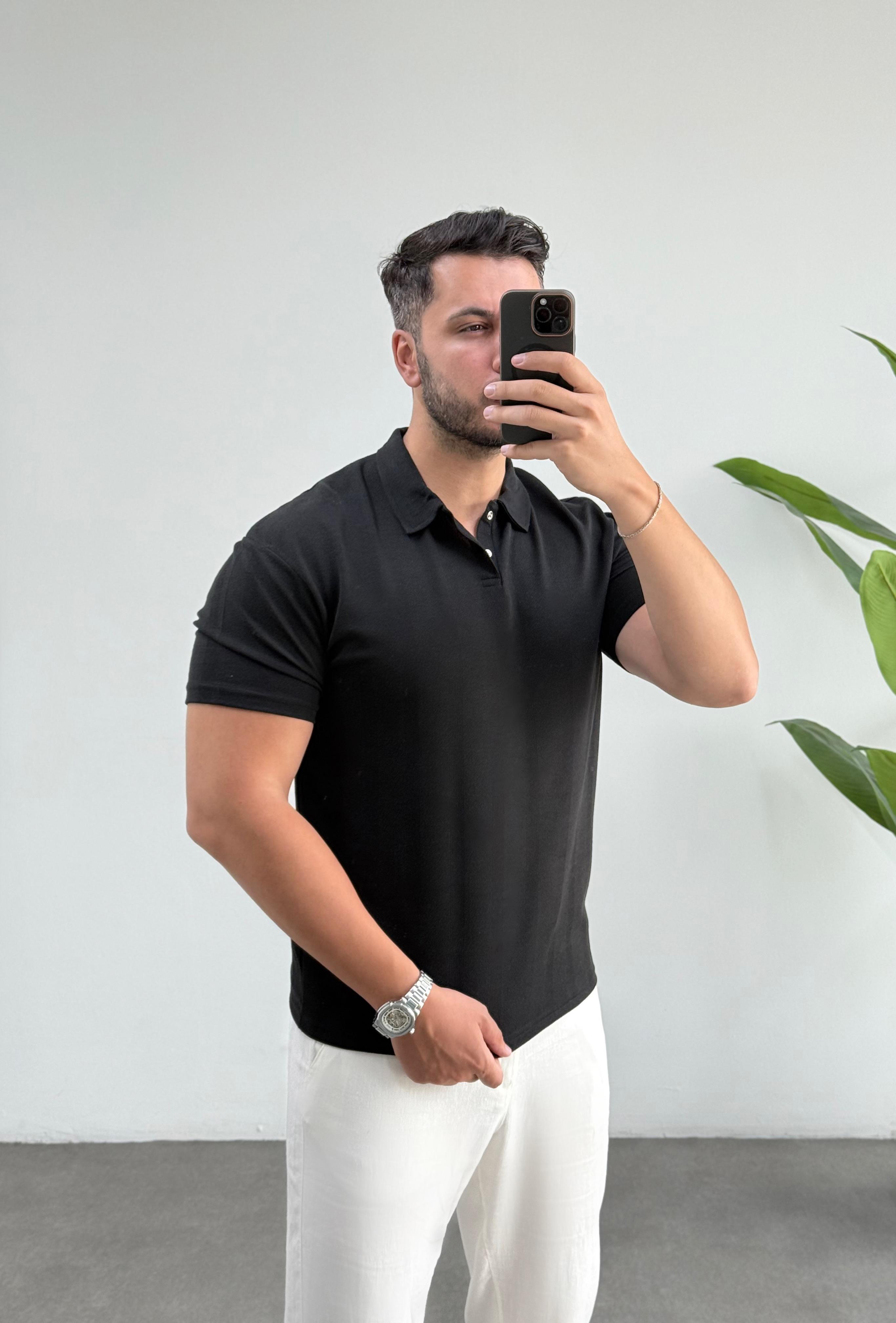 Vegas Siyah Örme Tişört 