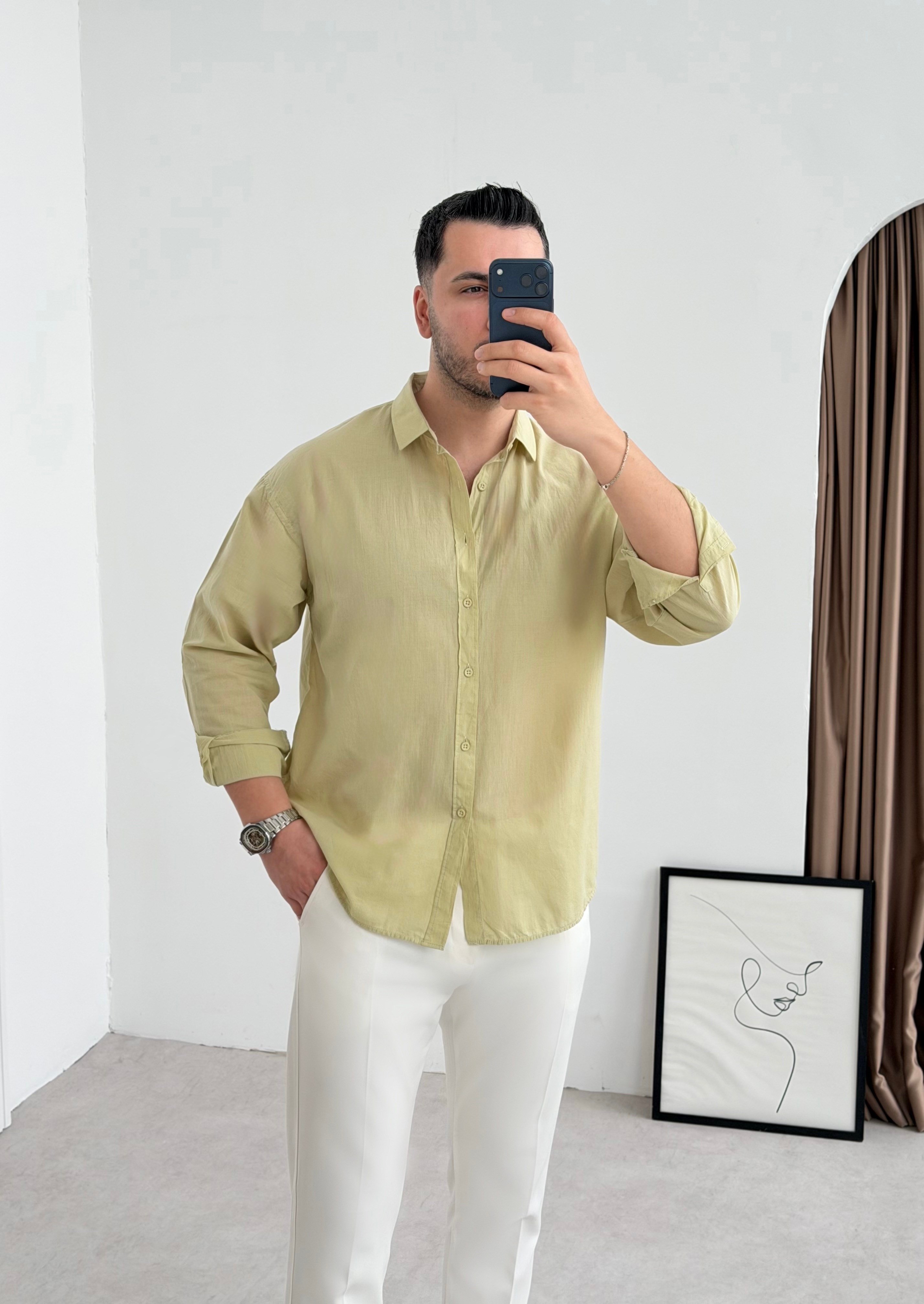 Vual Çağla Oversize Keten Gömlek