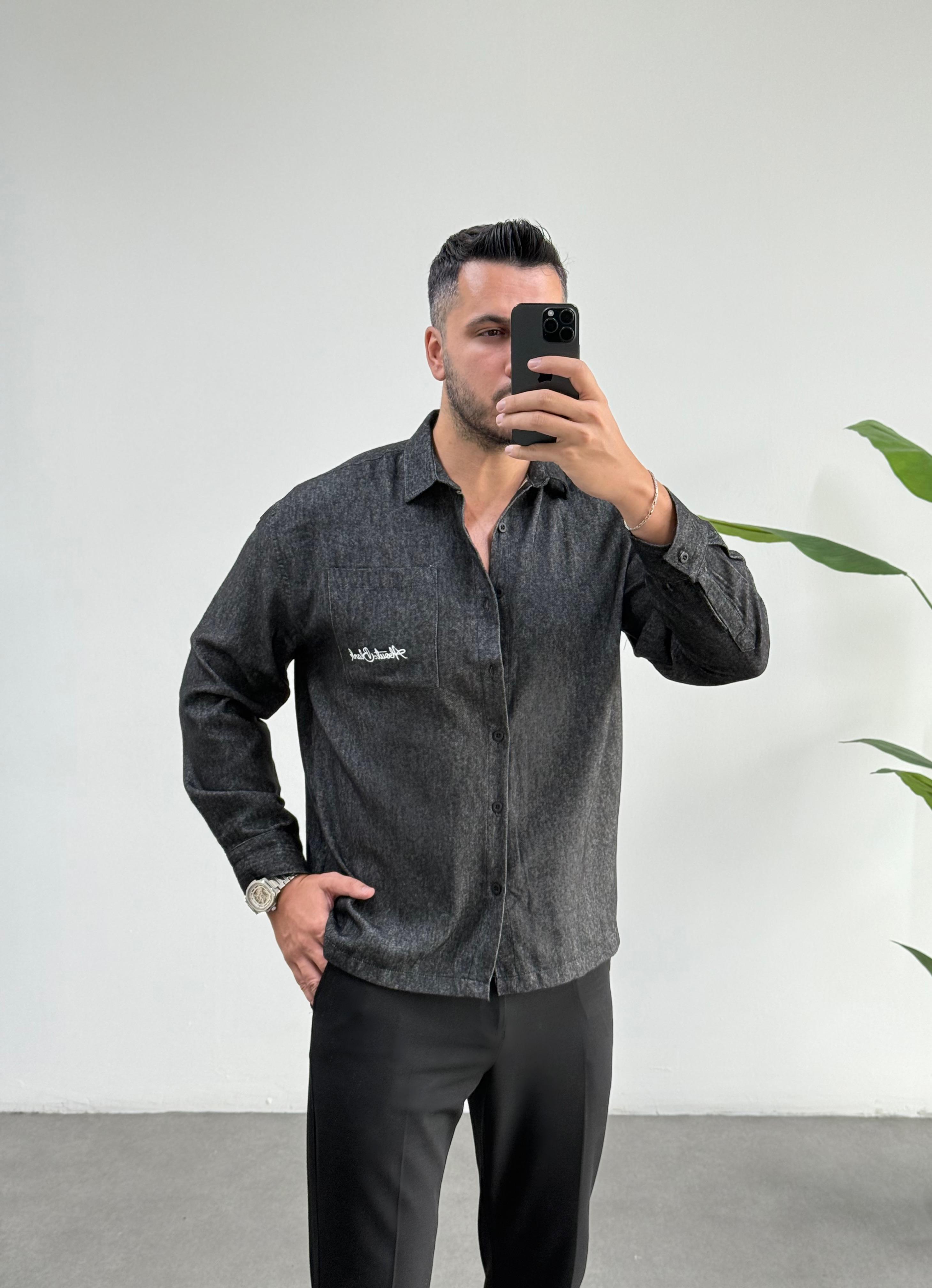 Wool Oversize Füme Kaşmir Gömlek 
