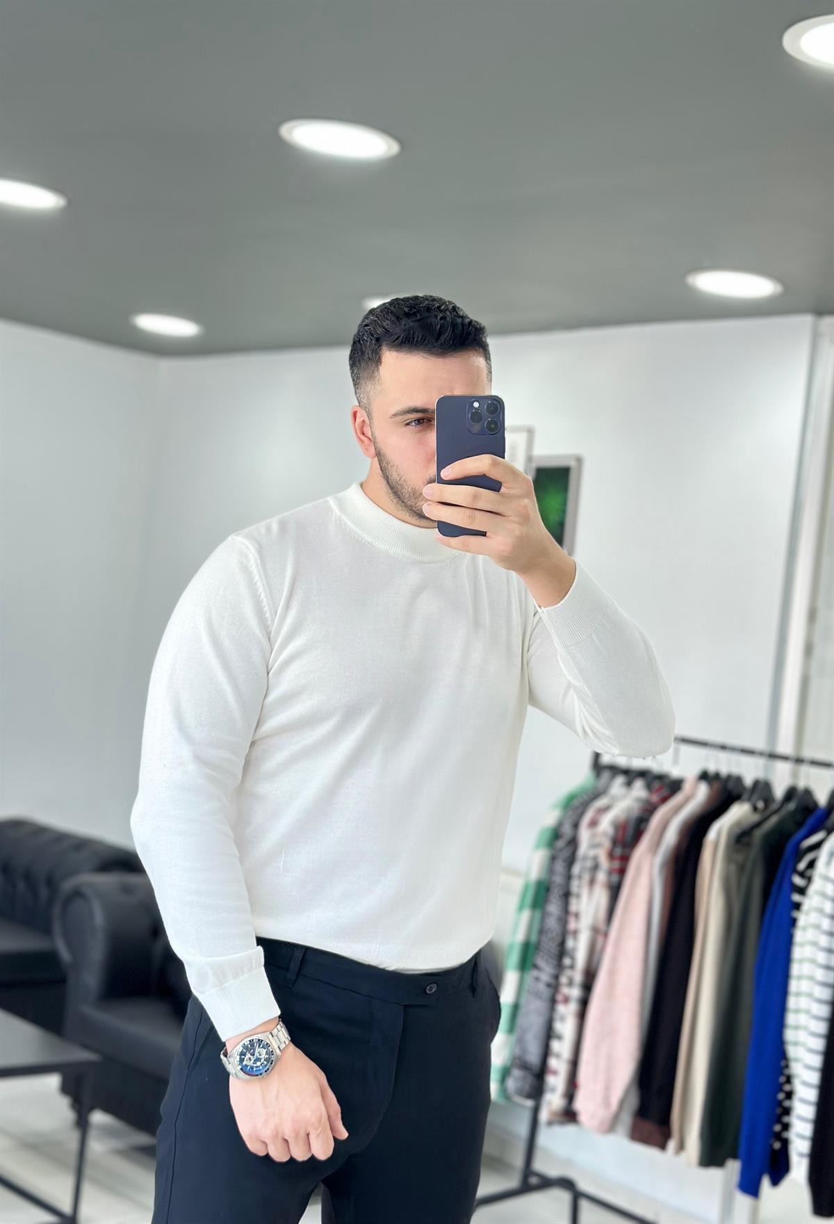 Yarım Balıkçı Beyaz Triko Kazak
