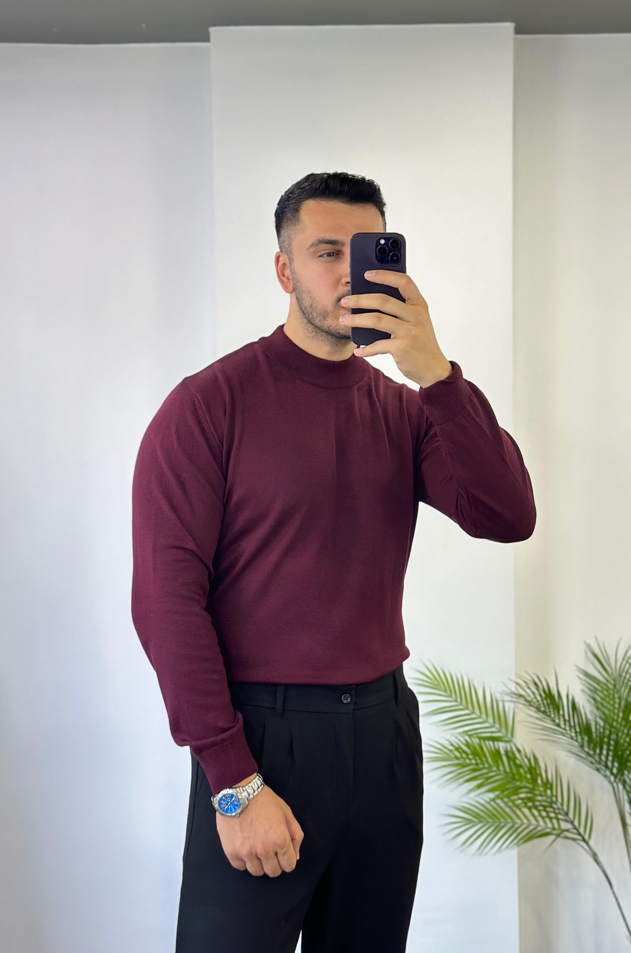 Yarım Balıkçı Bordo Triko Kazak