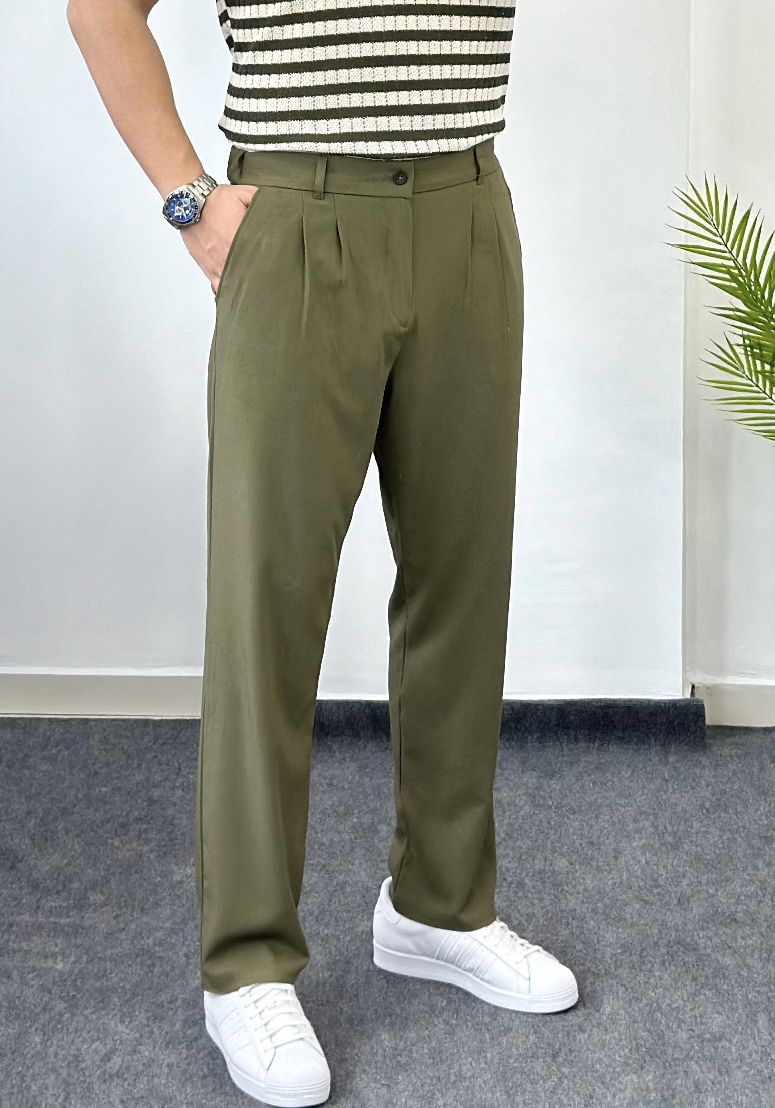 Yeşil Baggy Kumaş Pantolon 