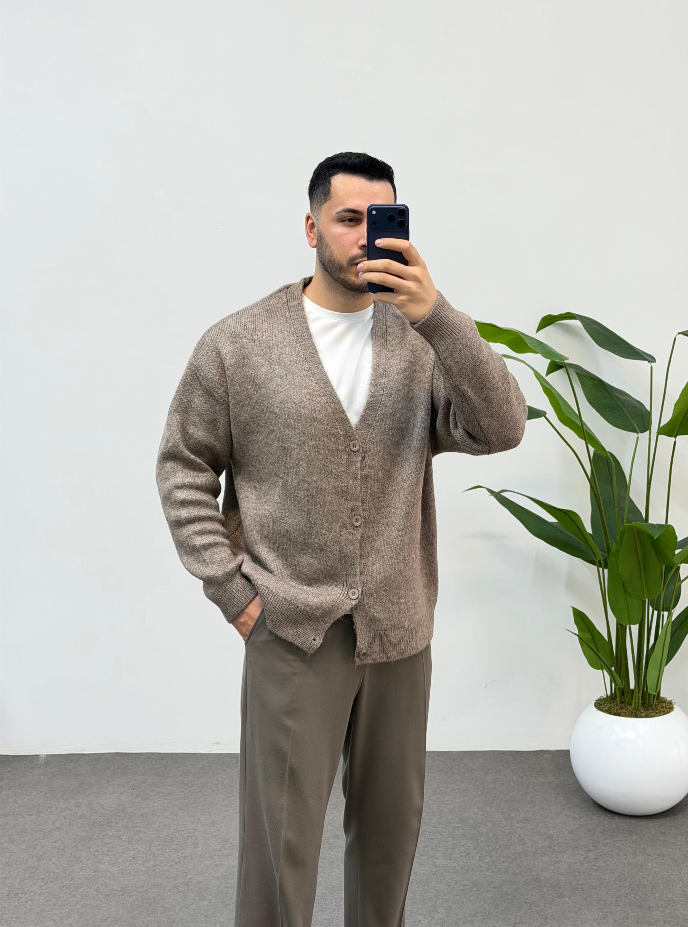 Yün Premium Oversize Kahve Hırka
