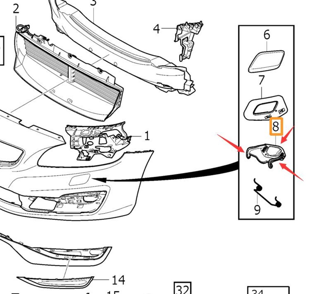 S60/V60 2014- FAR YIKAMA KAPAĞI MENTEŞESİ SAĞ