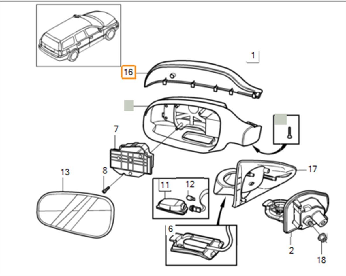 AYNA KAPAĞI SOL MAT TİP  S60/S80/V70/XC70 
