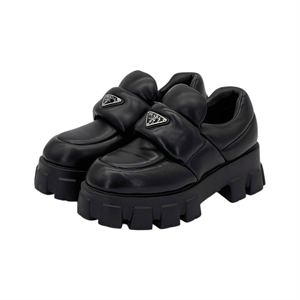  Prada Black Soft Padded Nappa Leather Triangle Logo Plated Loafers 38.5 PRADA  