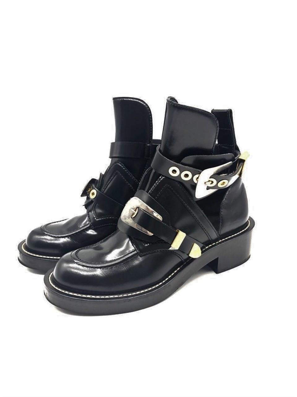 Orijinal İkinci El Balenciaga Ceinture Patent Leather Cut Out Creeper Ankle  Boots Deluxe Seconds