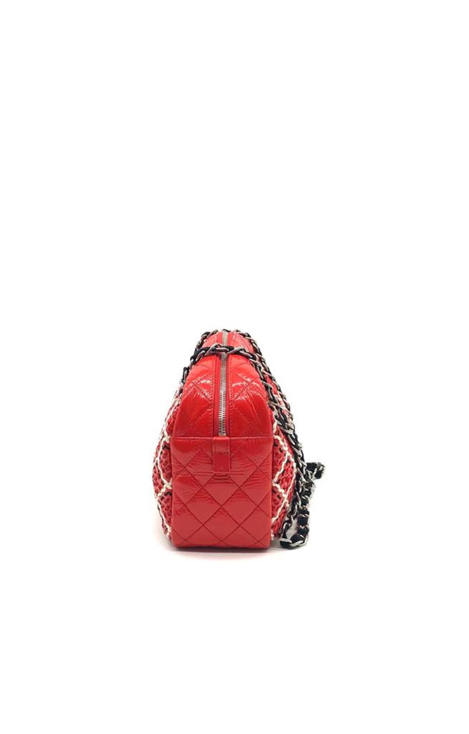 Chanel Red Patent Leather Woven Fabric Camera Bag Deluxe Seconds'ta