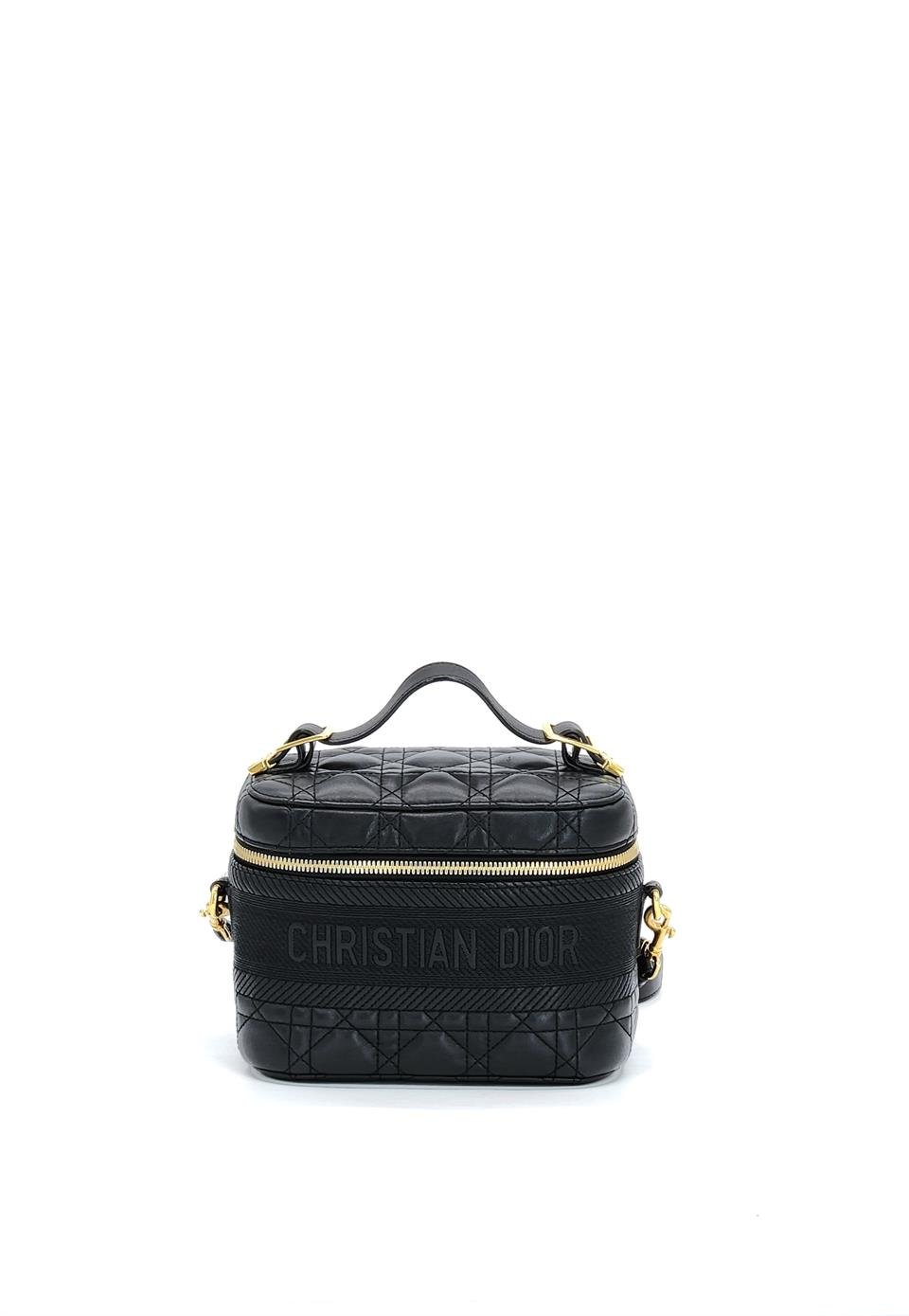 Christian Dior Black Lambskin Cannage DiorTravel Small Vanity Bag