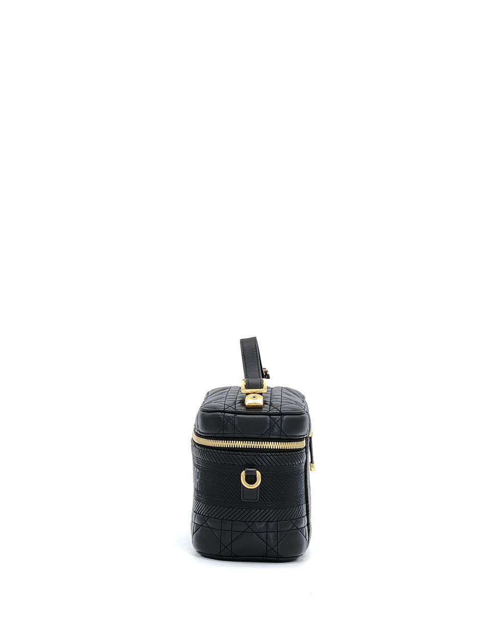 Christian Dior Black Lambskin Cannage DiorTravel Small Vanity Bag