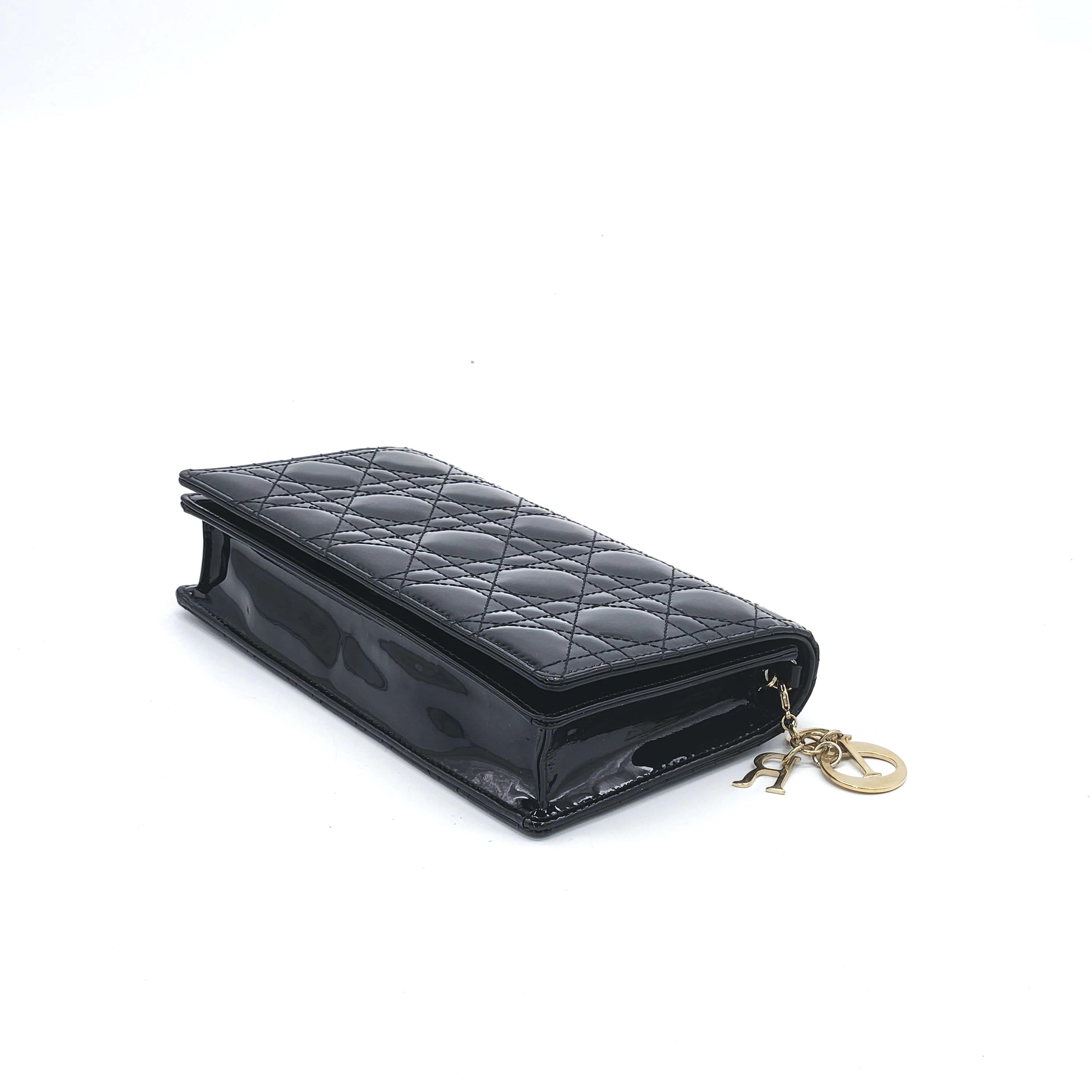 Christian Dior Black Patent Cannage Calfskin Lady Dior Pouch