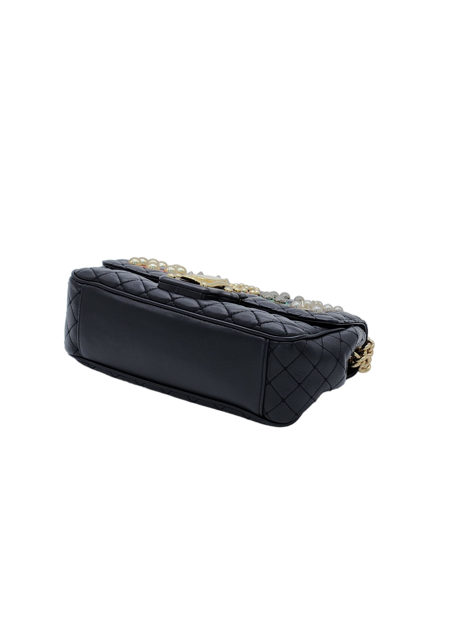 Dolce Gabbana Black Lucia Dolce Embellished Studded Leather Shoulder Bag